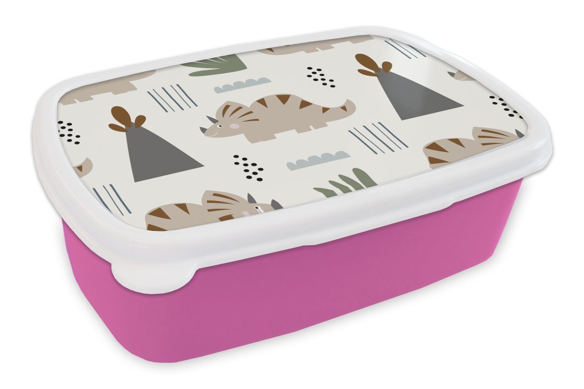 MuchoWow Lunchbox rosa Snackbox, - Erwachsene, - Brotdose Kunststoff, für Kinder, Dinosaurier, Mädchen, Kinder Kunststoff Brotbox (2-tlg), Jungen