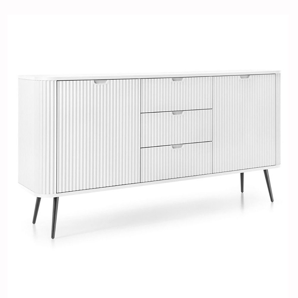 Lomadox Sideboard ZARA-160, in weiß Rillen gerillt Metallfüße schwarz 168x87x39 cm