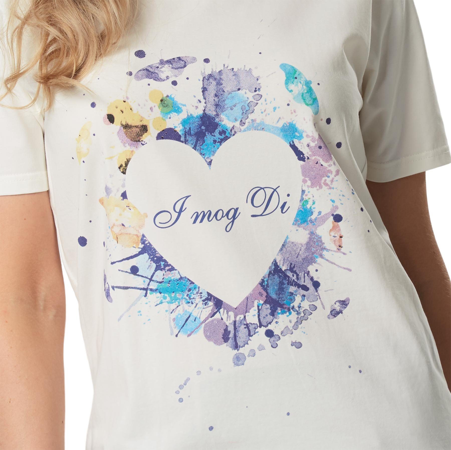 dressforfun T-Shirt Kurzarmtop, Gerade Passform und komfortabler Rundhalsausschnitt (Freizeitoberteil, Konfektionsgröße M in weiß) T-Shirt mit stimmungsvollem A – Bild 3 von 4