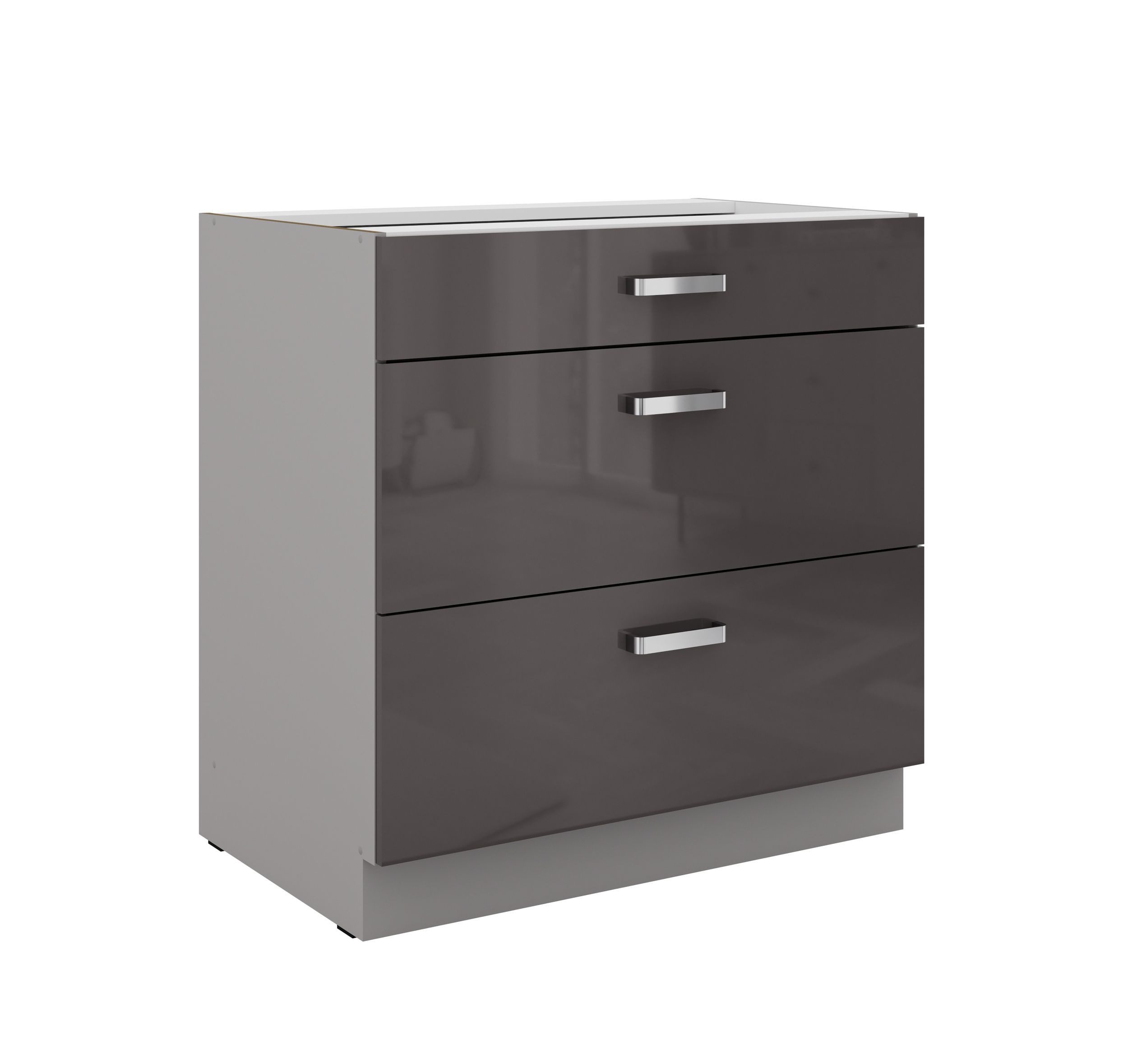 Küchen-Preisbombe Auszugsunterschrank 80 cm Küche Bianca Grey Grau Hochglanz Unterschrank mit Schubladen
