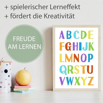 Tigerlino Poster 4er Set ABC, Zahlen, Monate & Tage Lernposter Alphabet Kinderzimmer