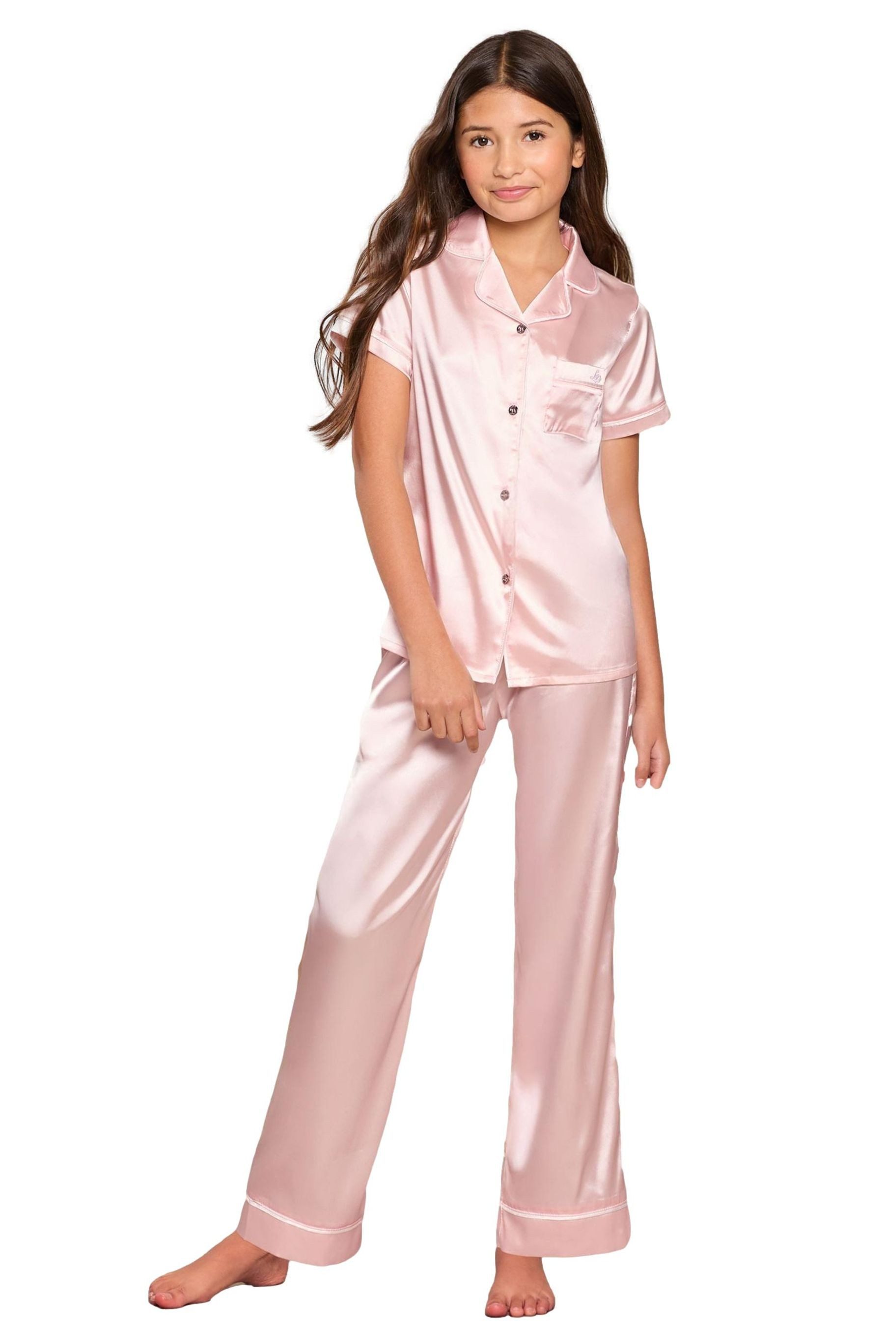 LIPSY Pyjama Lipsy Schlafanzug mit Satinhemd und langer Hose (2 tlg)