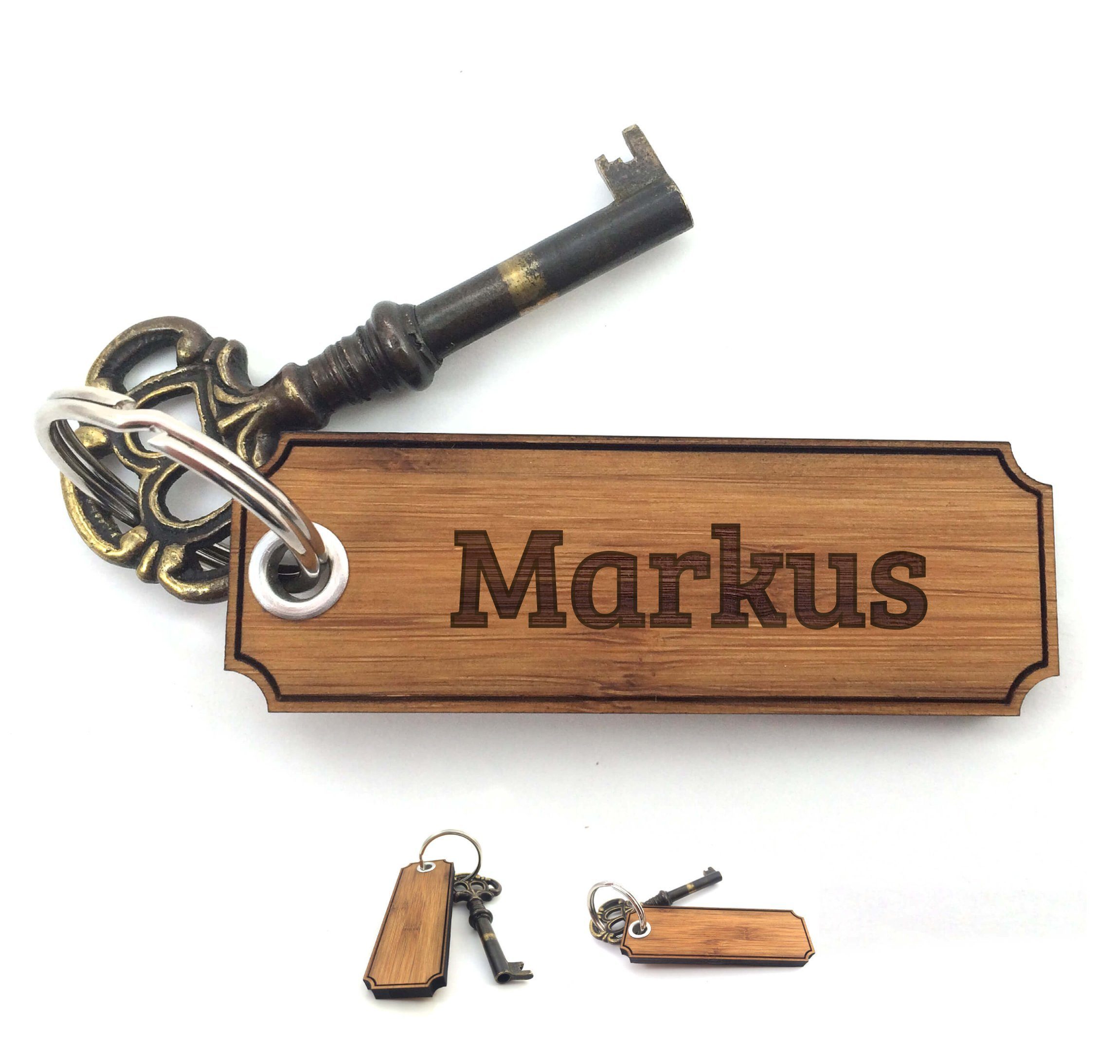 Mr. & Mrs. Panda Schlüsselanhänger Markus - Bambus - Geschenk, Geschenke, Glücksbringer, Schlüsselanhänger, Taschenanhänger, Gravur, Schenken, Anhänger (1-tlg)