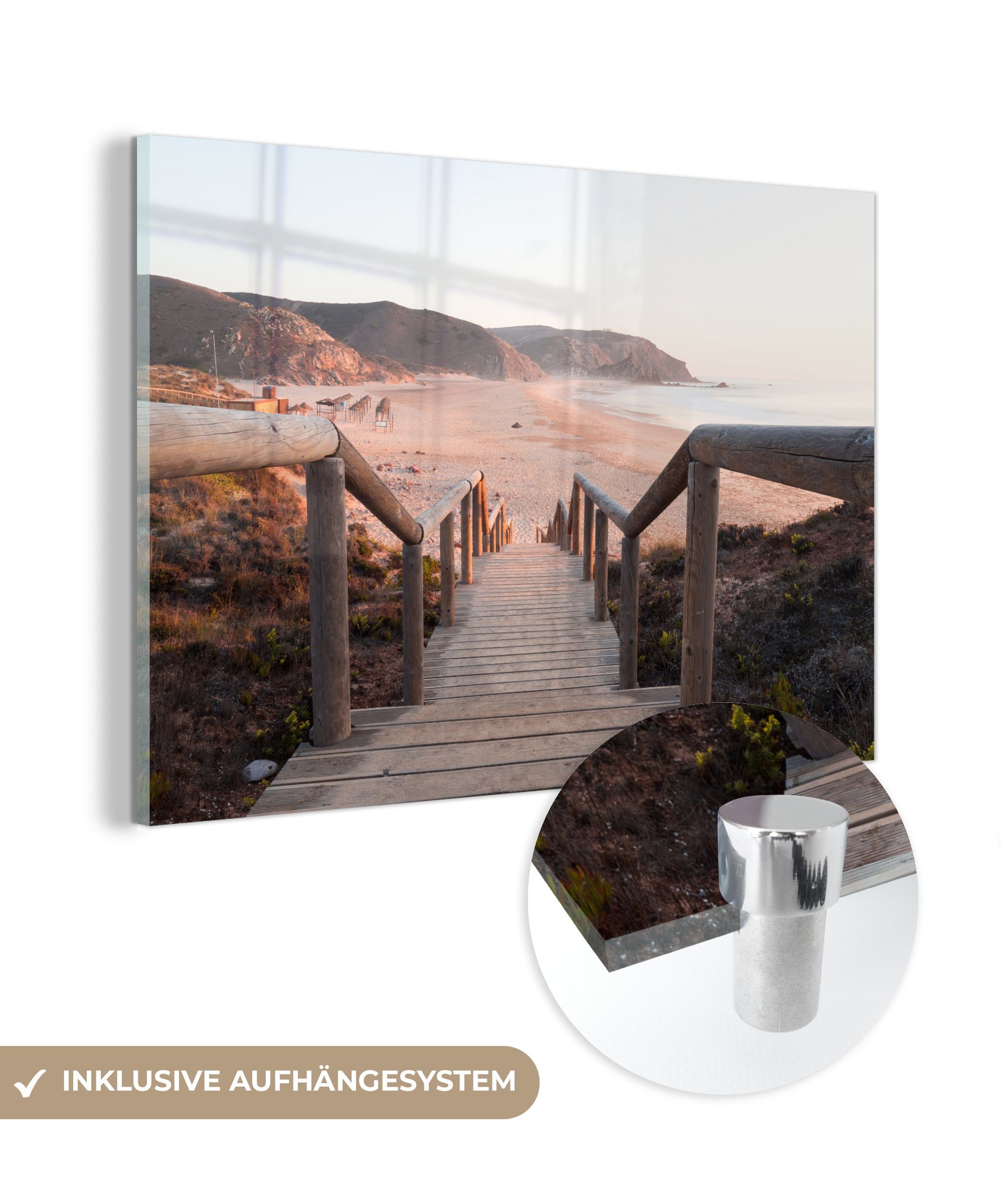 MuchoWow Acrylglasbild Treppe zum Strand, (1 St), Acrylglasbilder Wohnzimmer & Schlafzimmer