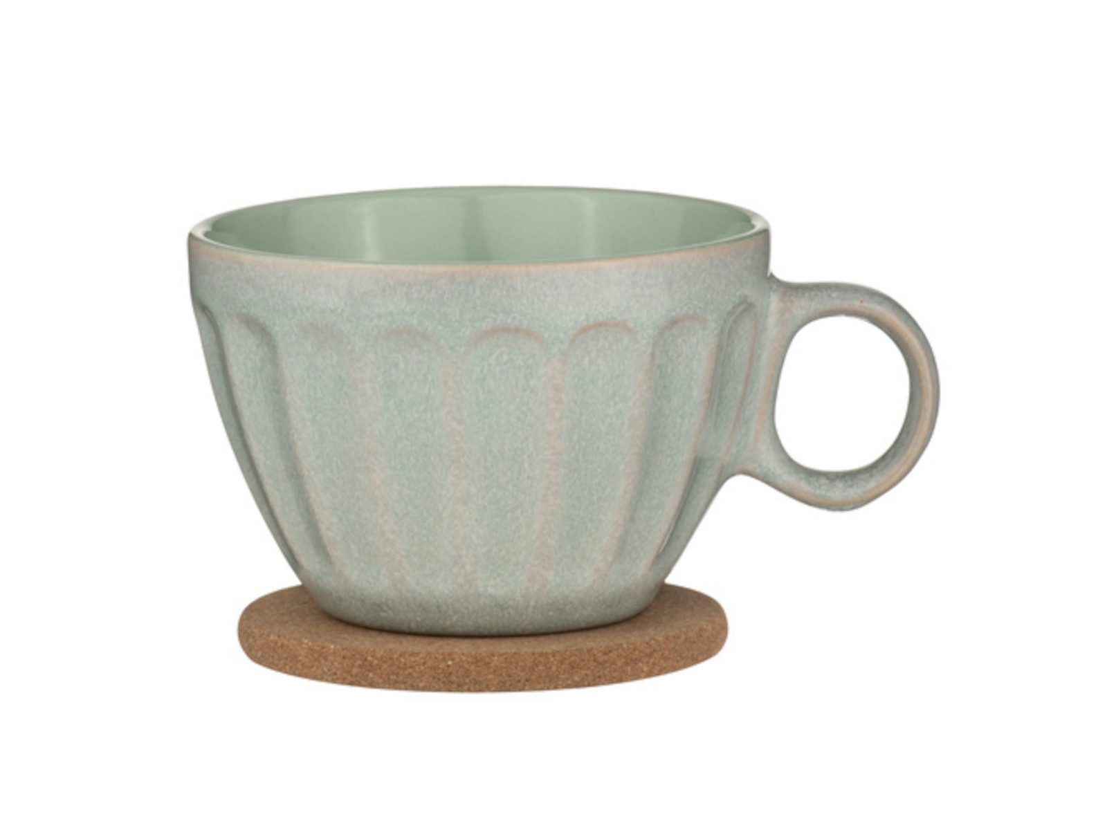 Ladelle Becher ELAN Becher- und Untersetzerset salbeigrün, Steinzeug / Kork, Elan Sage Green Duo Mug & Coaster Set Assorted