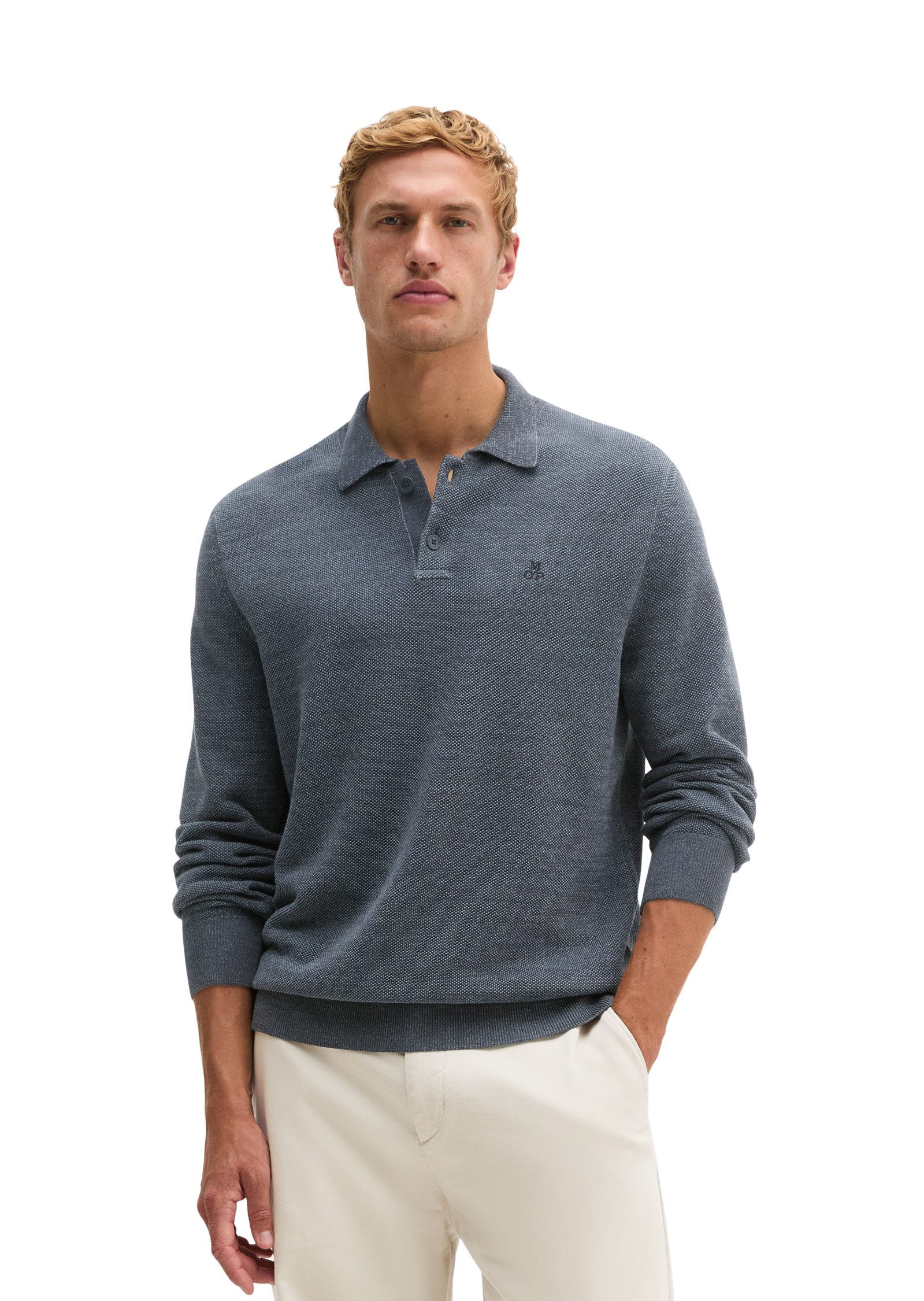 Marc O'Polo Langarm-Poloshirt aus reiner Bio-Baumwolle