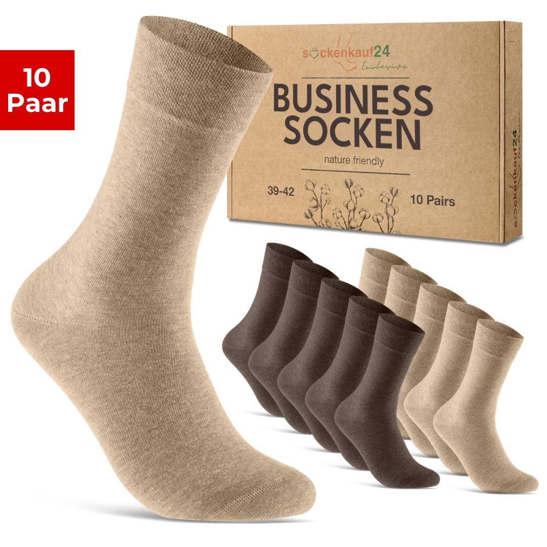 sockenkauf24 Socken 10 Paar Premium Socken Herren & Damen Komfort Business-Socken (Sand/Braun, 10-Paar, 43-46) aus gekämmter Baumwolle mit Pique-Bund (Exclusive Line) - 70101T