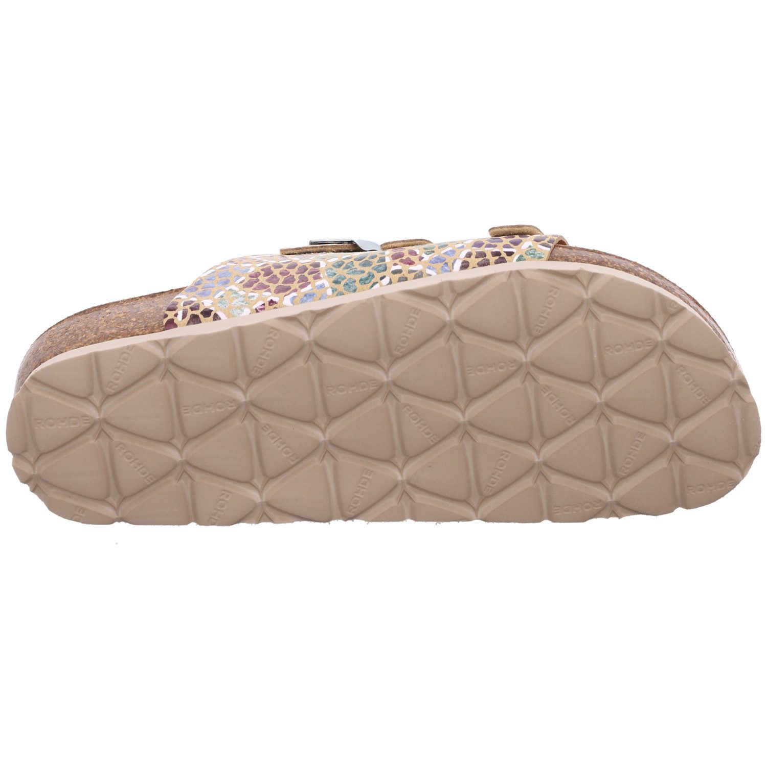 Rohde Alba Pantolette Sommerschuh, Schlappen, Hausschuh mit buntem Druck, G-Weite = weit
