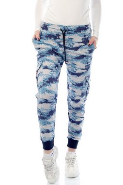 Bongual Cargohose Sweathose Damen Camo Tarnmuster Relaxhose