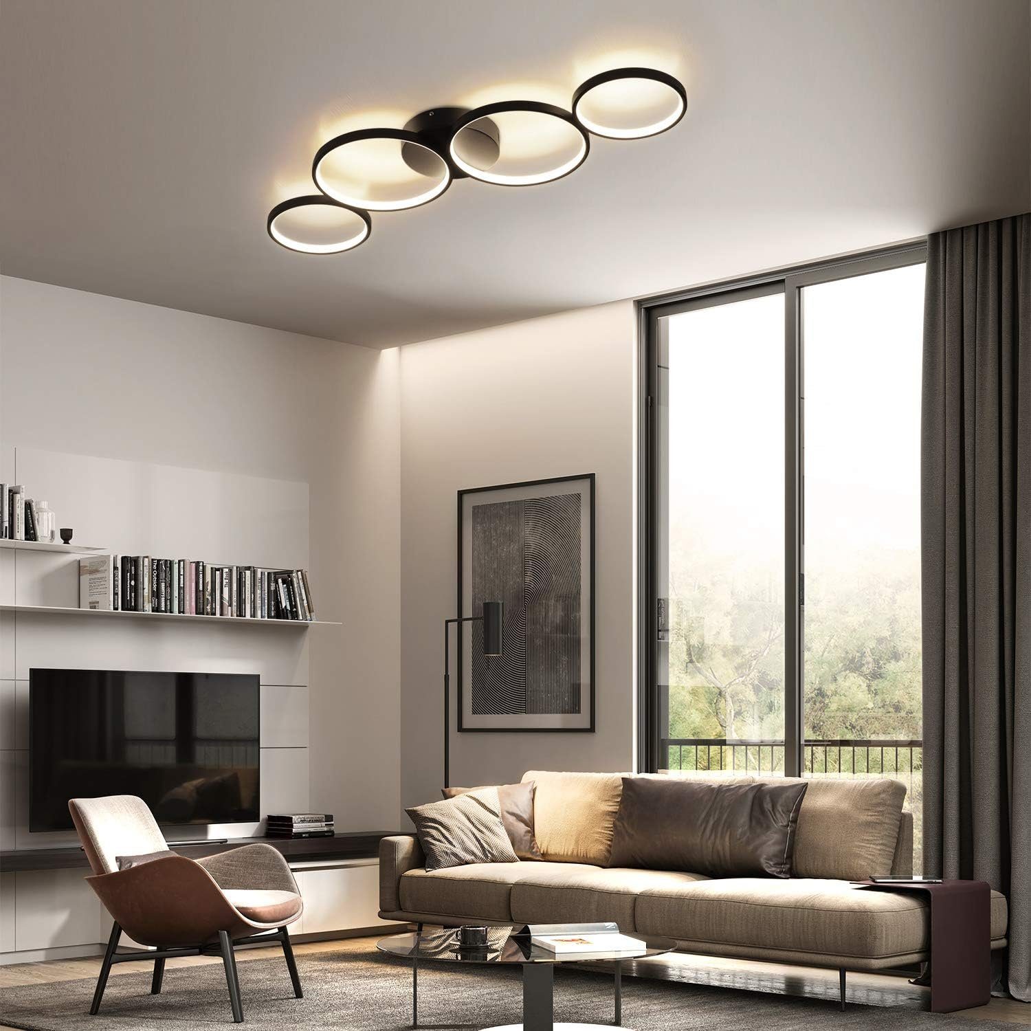 Nettlife LED Deckenleuchte Wohnzimmer Modern Schlafzimmer 4 Flammig in Ringoptik, Dimmbar mit Fernbedienung, LED fest integriert, Warmweiß, Kaltweiß, Neutralwei – Bild 3 von 5
