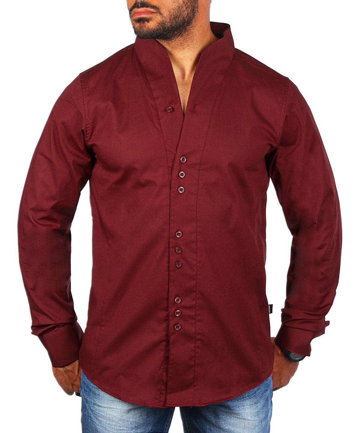 Langarmhemd Herren langarm Stehkragen Hemd H-902-regular fit