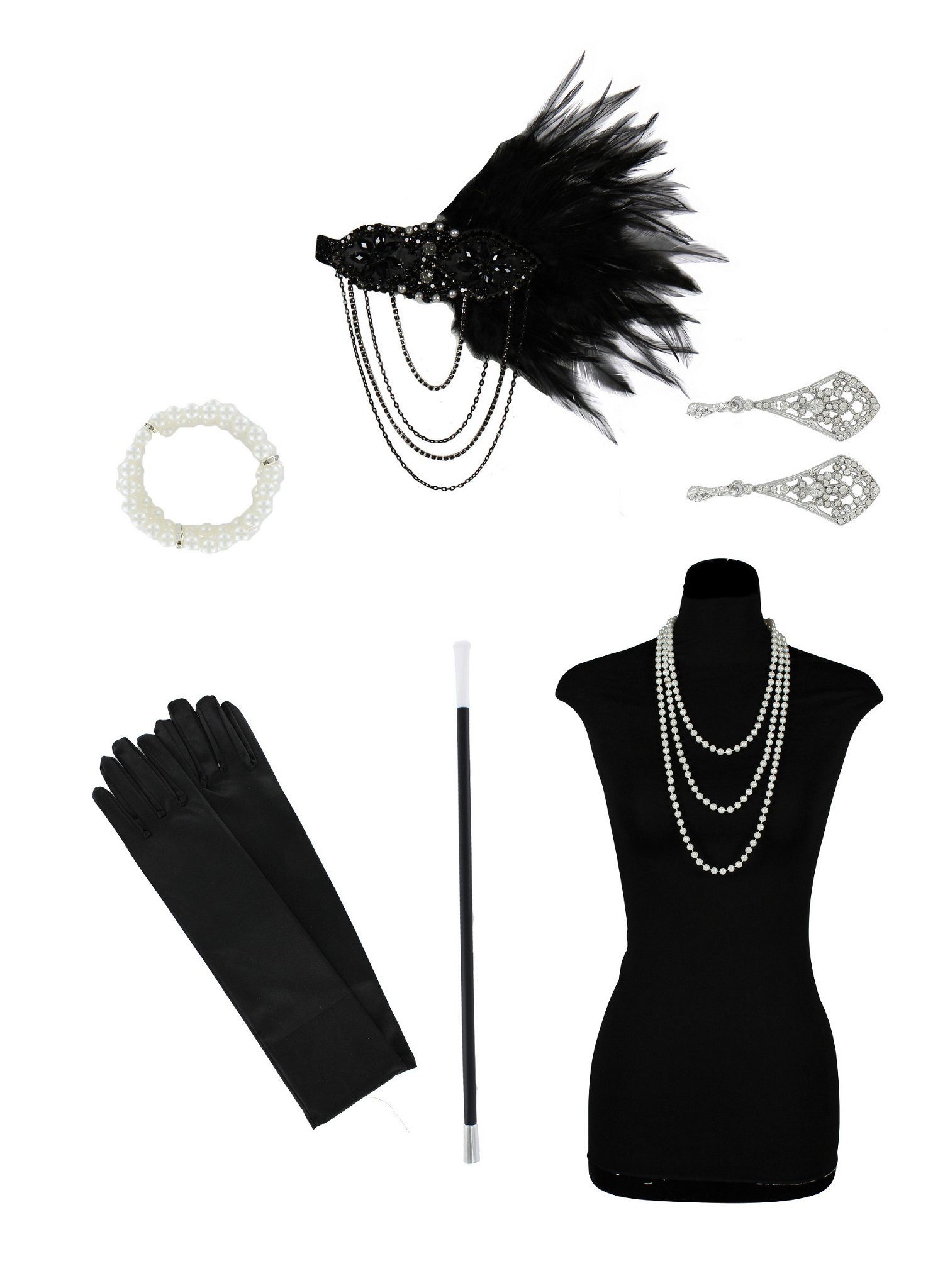 thetru Kostüm 20er Jahre Accessoire-Set für Damen, Fehlt nur noch das Cockt günstig online kaufen