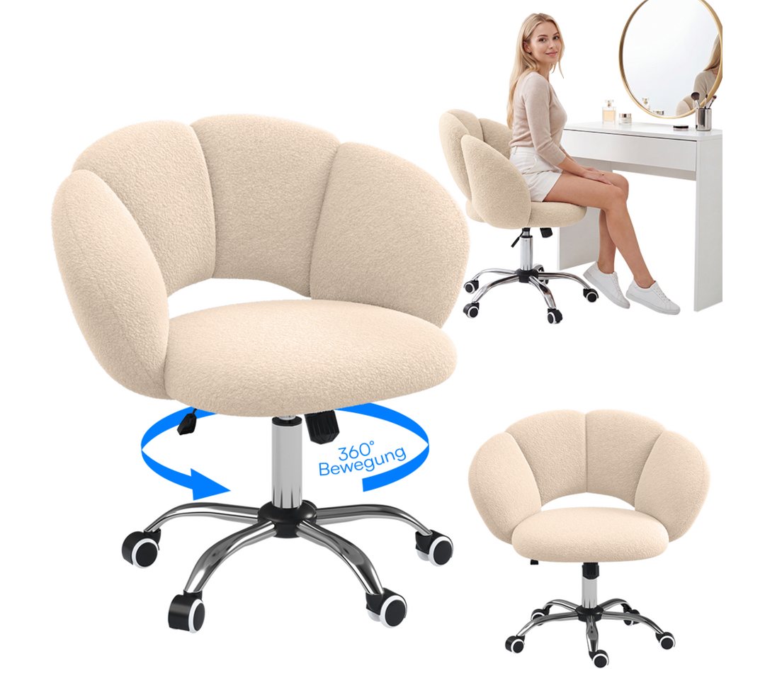 Bellamio Drehstuhl Meli Wolkenstuhl (beige, Bürostuhl höhenverstellbar & drehbar), bis 140 kg, Schmink- & Schreibtischstuhl mit verstellbarer Rückenlehne