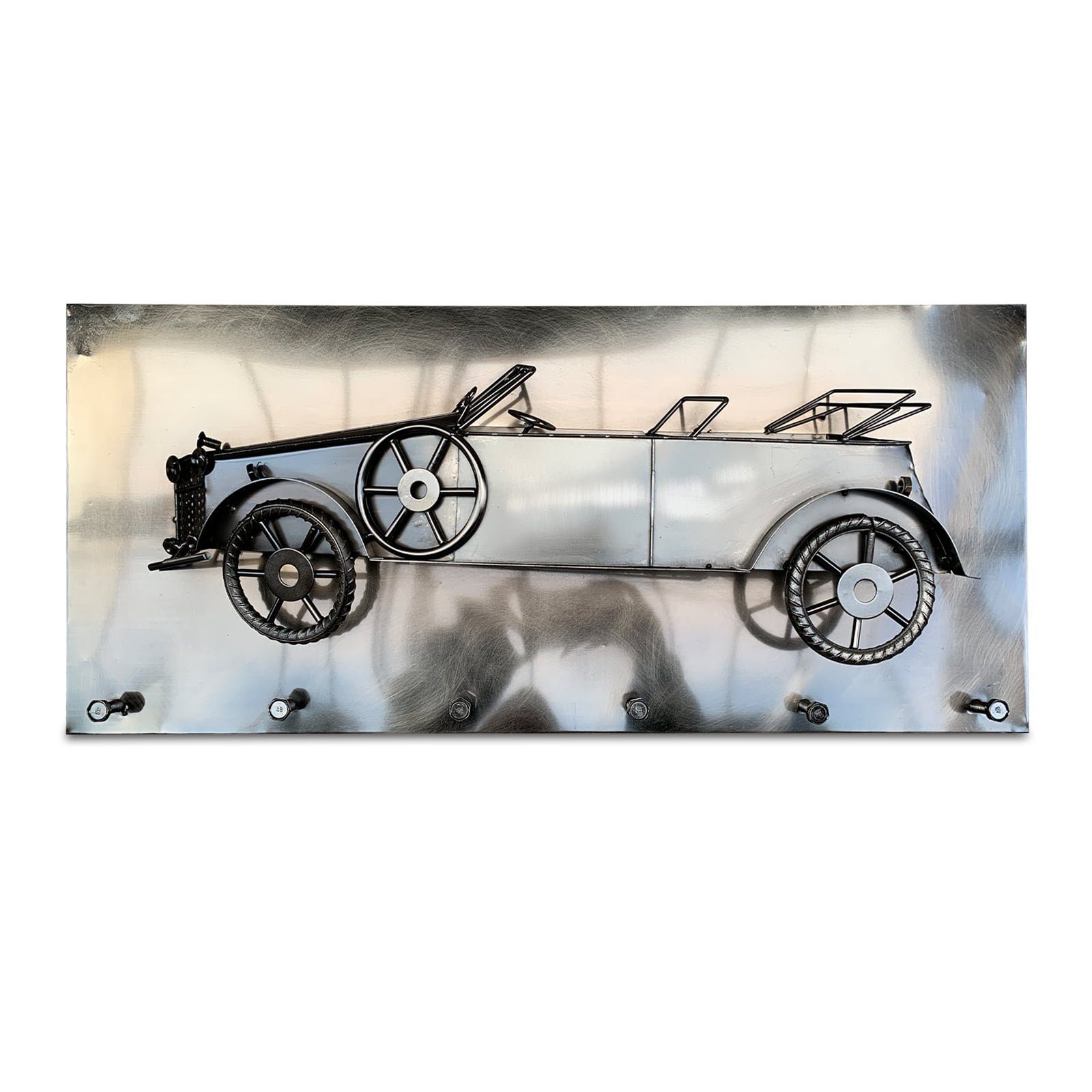 HAKU Wandgarderobe Große Hakenleiste mit Klassischem 3D Motiv - 3D Wandbild, 6 Haken, Einfache Montage, Vintage Deko, venickelter Stahl