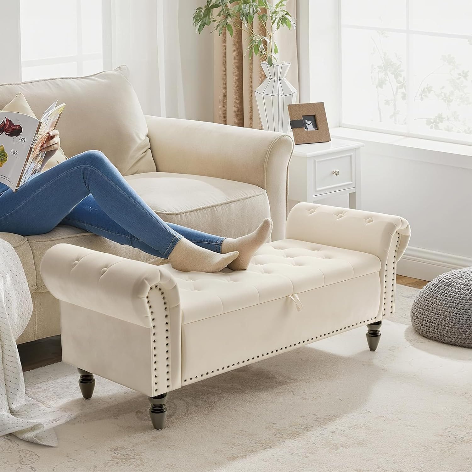 TLGREEN Bettbank Doppelter Hocker mit Stauraum, (Samt,Eleganz und Komfort mit Stauraum), Multifunktionsbank für Wohnzimmer,Schlafzimmer