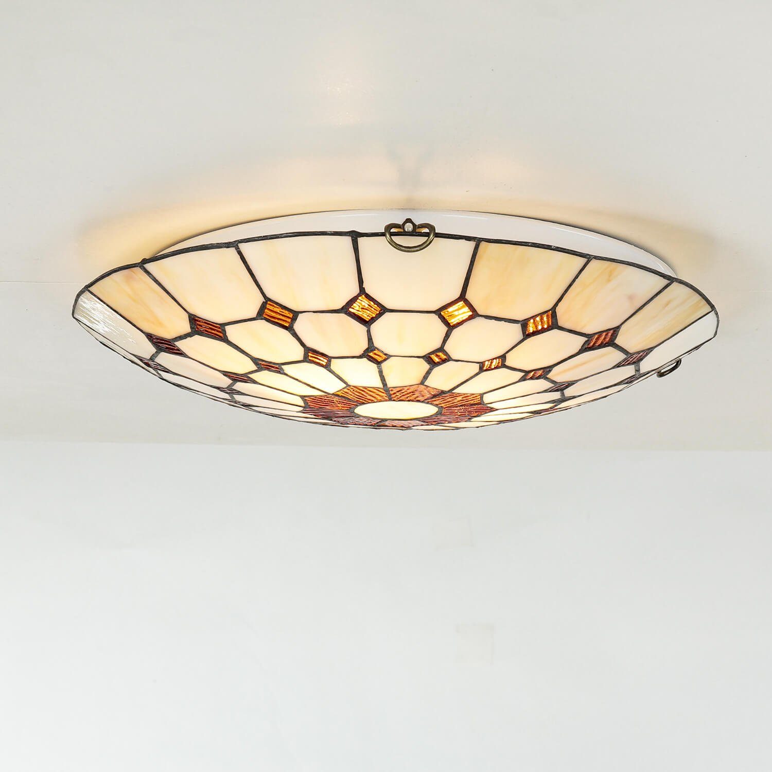 Licht-Erlebnisse Deckenleuchte MARVEL, ohne Leuchtmittel, Deckenlampe  Tiffany Stil Buntglas rund 40 cm flach Wohnzimmerlampe