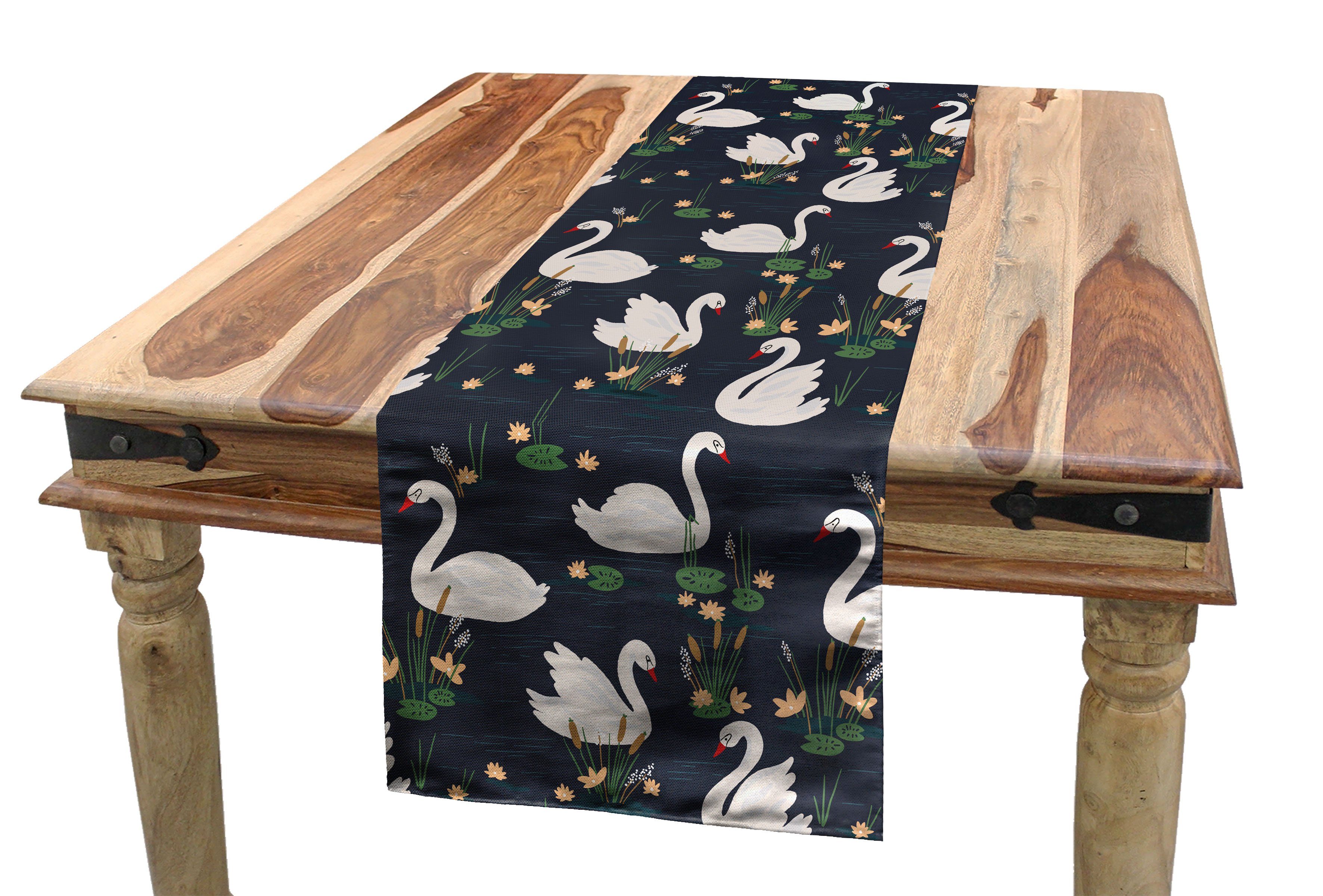 Tischläufer Küche Dekorativer Cattails Waterfowls Rechteckiger Esszimmer Tischläufer, Schwan Abakuhaus Lilien