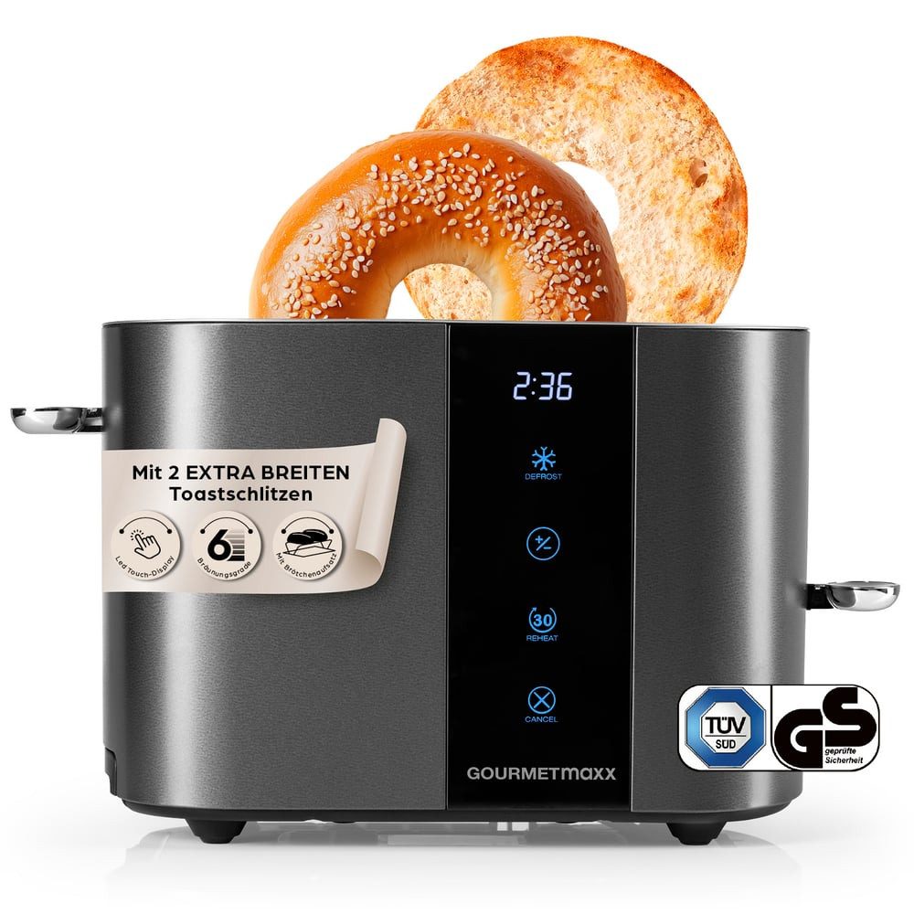 GOURMETmaxx Toaster Toaster 2 Scheiben Kurzschlitz mit Touch-Display, 800 W, 800W anthrazit