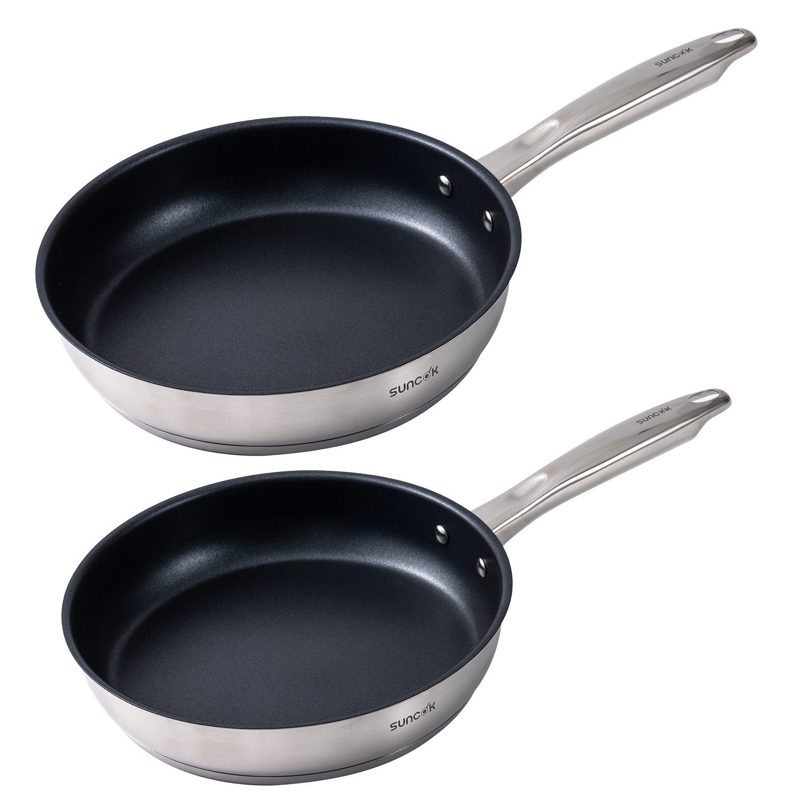 SUNCOK Pfannen-Set Induktion, Bratpfannenset, Edelstahl 18/10 (Set, 2-tlg., je 1x Pfanne 24 cm, 2,2 l, 28 cm, 3,4 l), Induktionspfanne, Antihaftbeschichtung, Leichte Reinigung