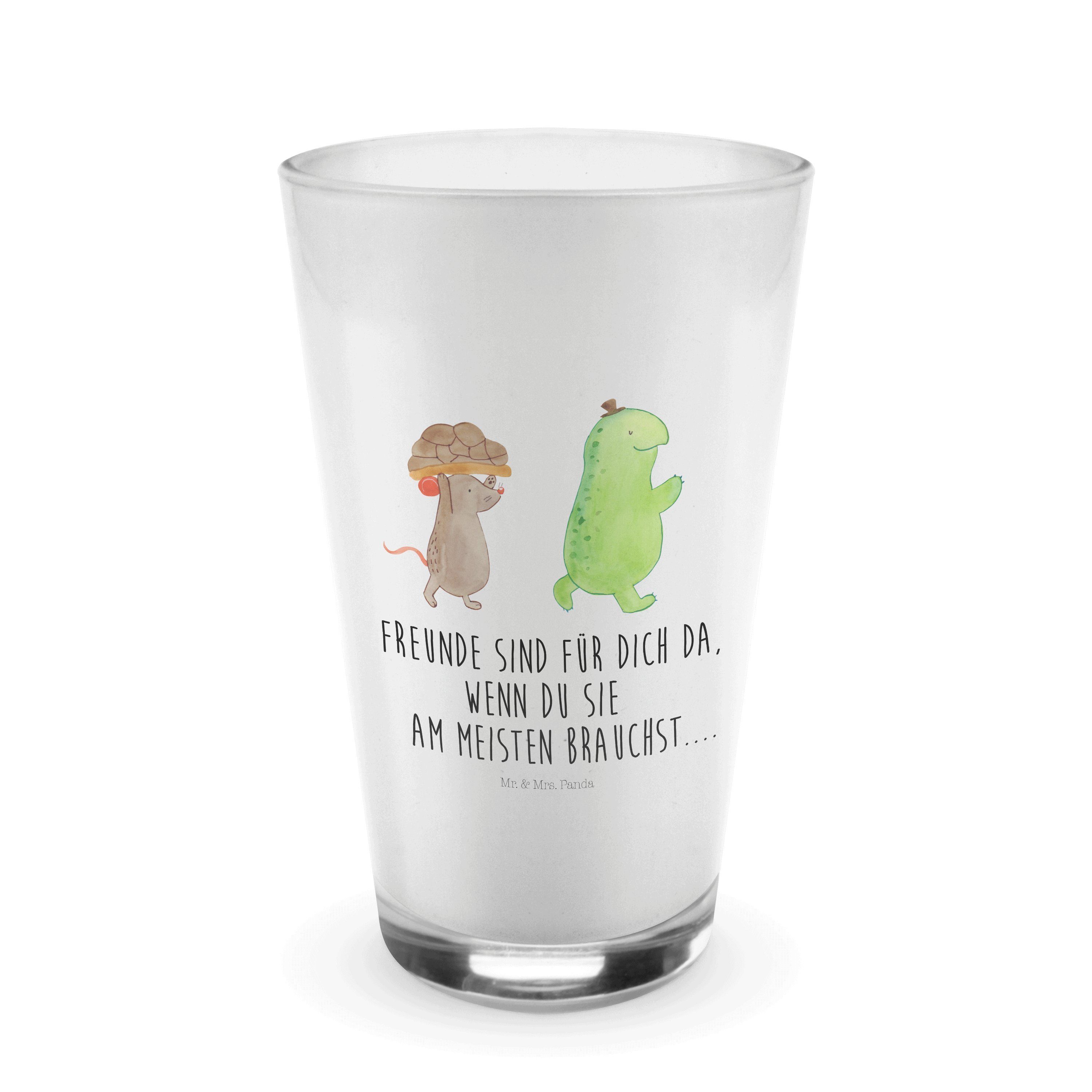 Mr. & Mrs. Panda - Maus - & Premium Glas Schildkröte Glas Cappucc, Geschenk, Latte Transparent Macchiato