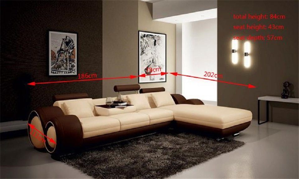 JVmoebel Ecksofa, Gerundete Ecksofa Couch Moderne Sitzpolster Wohnlandschaften L Form Beige/Braun