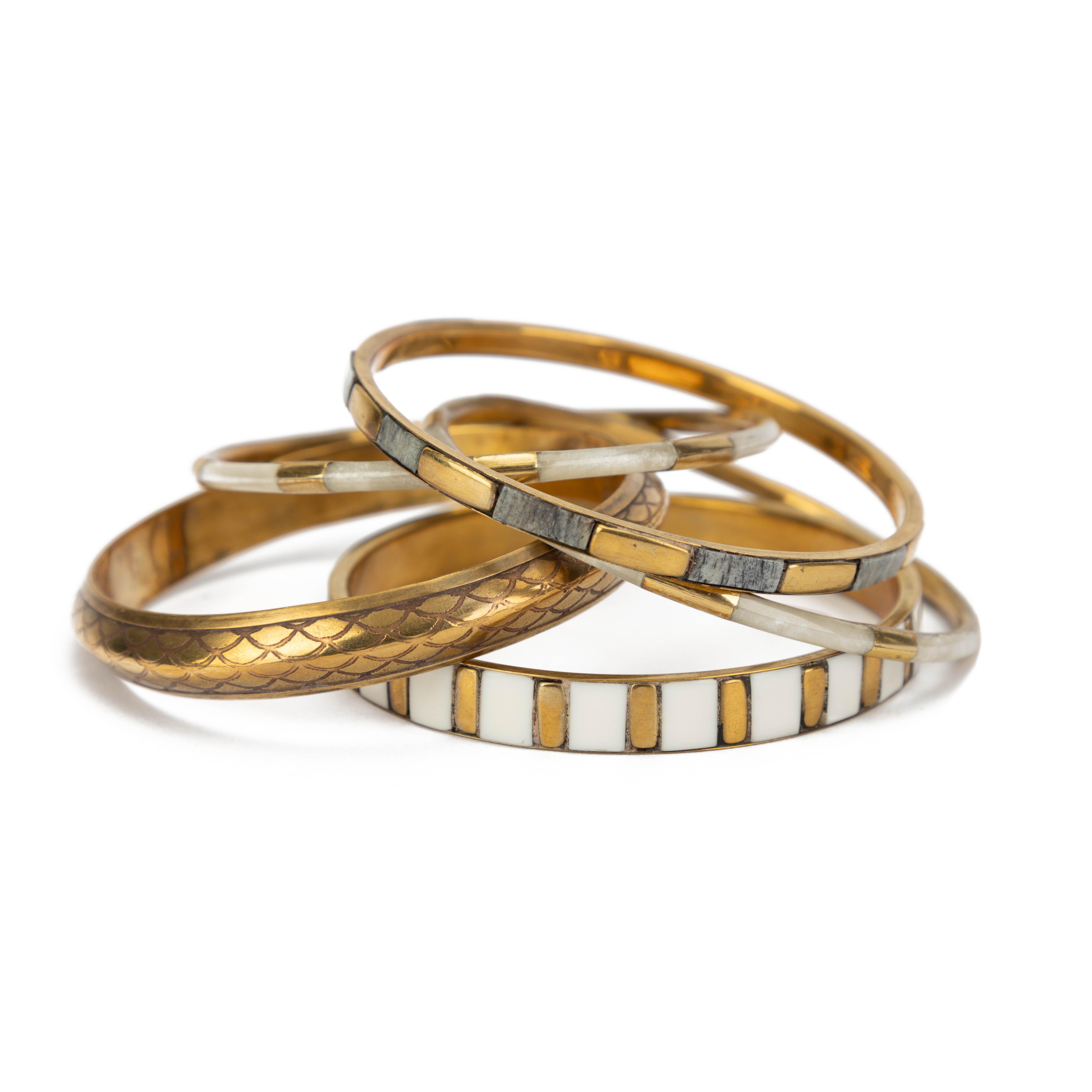El Puente Armreif Armreifen aus Messing in Weiß-Goldfarben (5er-Set), Handmade (5), Handmade