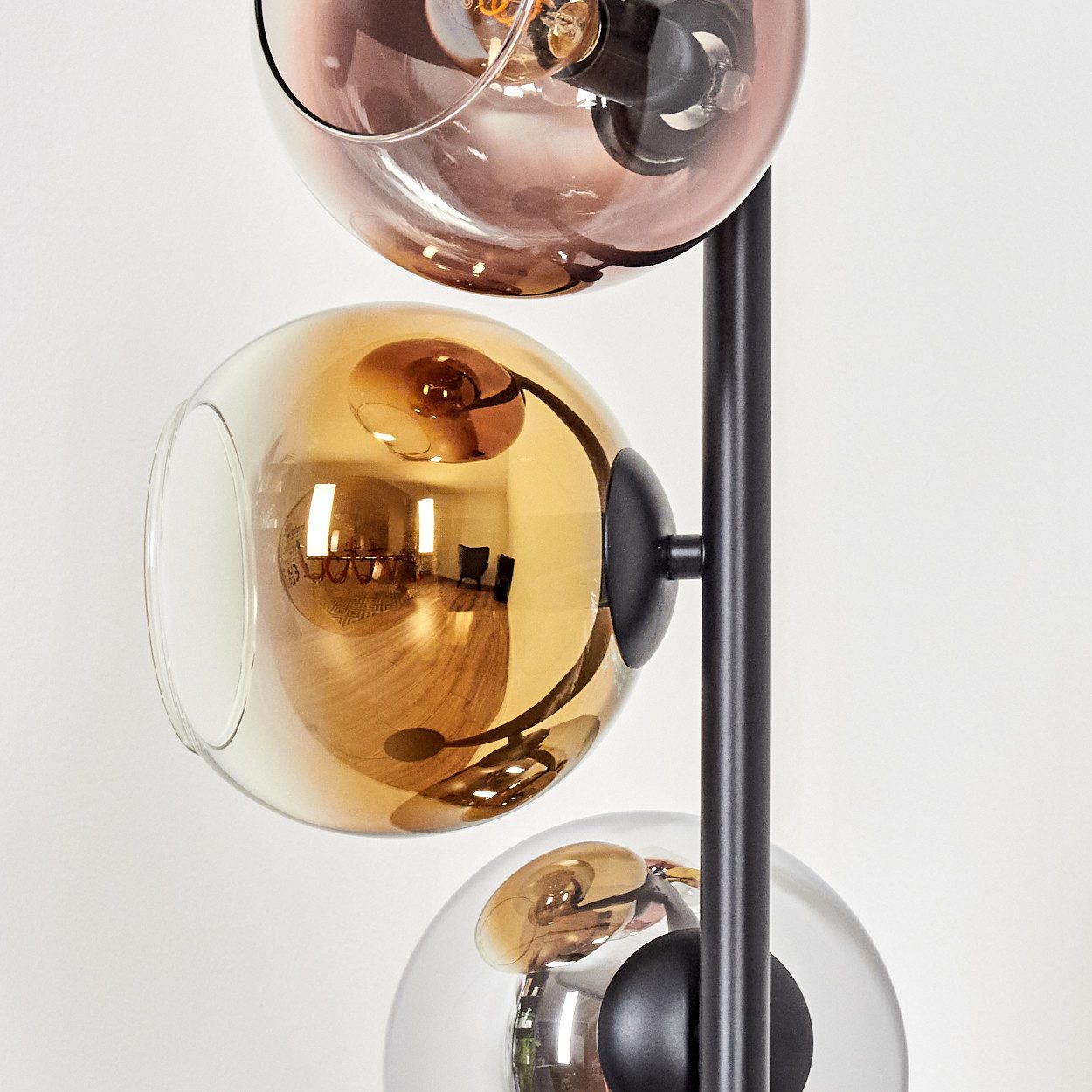 hofstein Stehlampe Stehlampe aus Metall/Glas in Schwarz/Kupfer/Chrom/Rauch/Gold/Klar, ohne Leuchtmittel, Stehleuchte im Retro/Vintage-Design, Fußschalter, 160 cm, 6 x E14