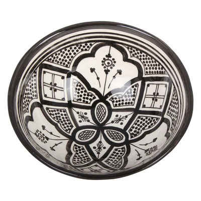 Casa Moro Schüssel Handbemalte Keramikschüssel KS30 mit Ø 20cm aus Marokko, Orientalischer Deko-Schüssel Deko Schale in Schwarz-weiß, KS1030, Keramik, Handmade