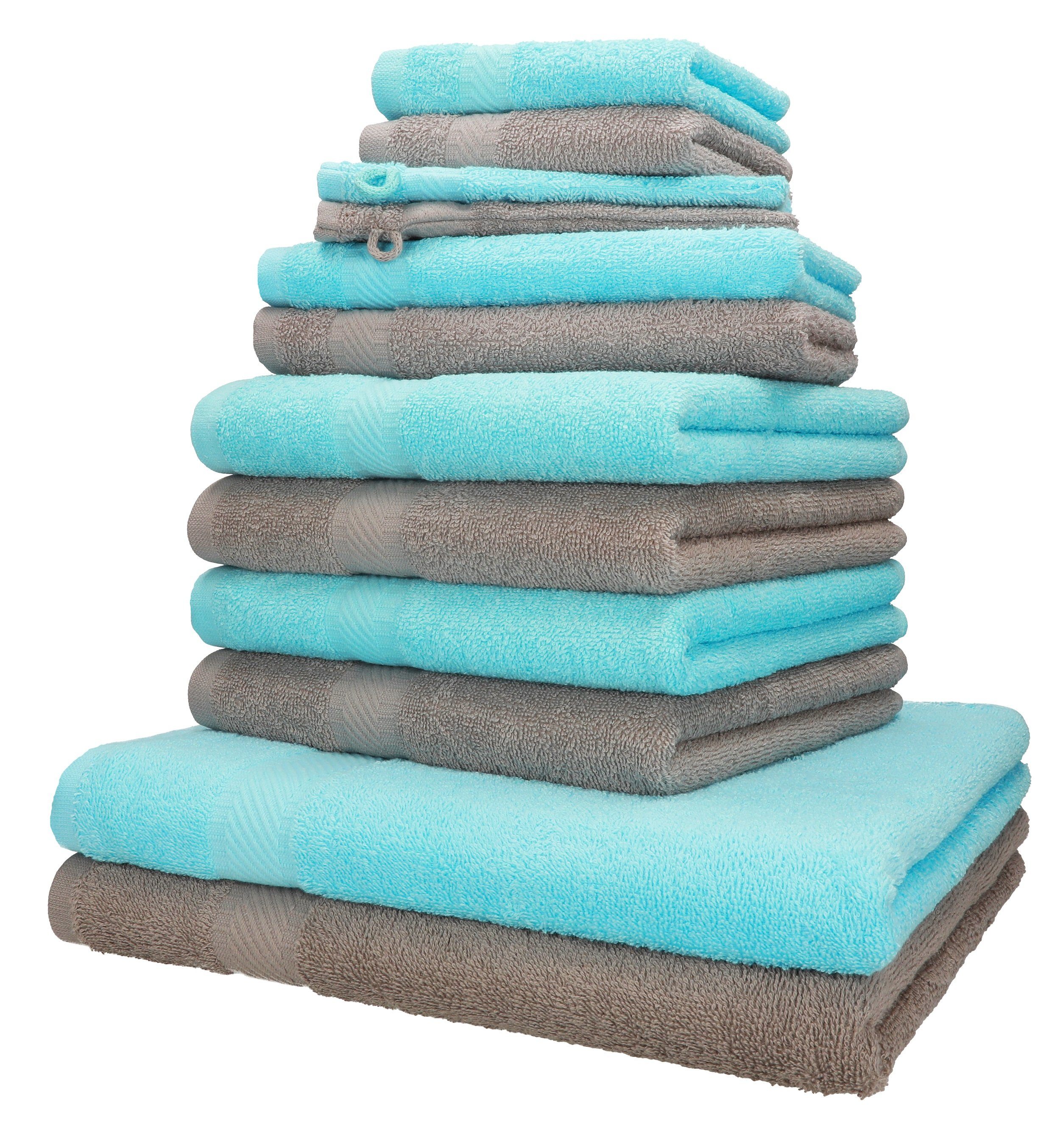 Betz Handtuch Set 12-tlg. Handtuch-Set PALERMO Farbe stone und türkis, 100% Baumwolle (Set, 12-St)