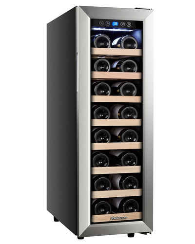 kalamera Weinkühlschrank KRC-75ASS, für 21 Standardflaschen á 0,75l,5-18 °C,Edelstahl Glastür,Touchscreen mit Blaue LED Anzeige