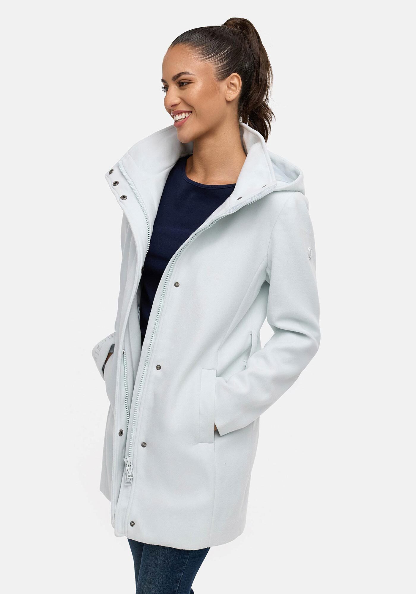 Marikoo Kurzmantel Katalinaa Eleganter Wickel Mantel mit Taillengürtel und Oversized Hood Kapuze