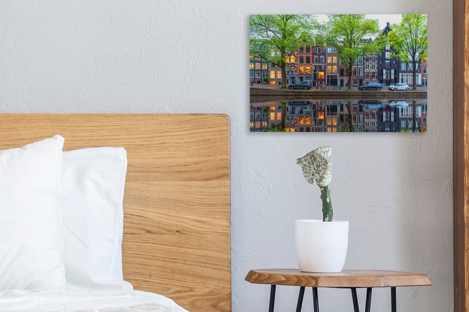 Leinwandbilder, Wanddeko, Leinwandbild - cm Wasser St), 30x20 OneMillionCanvasses® Wandbild Amsterdam Grachtenhäuser, - Aufhängefertig, (1