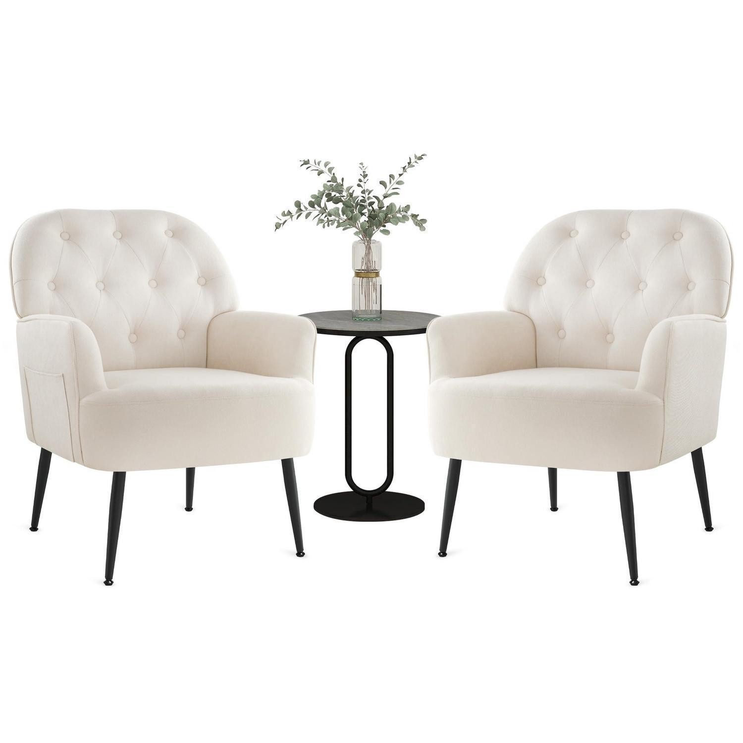 LuxusKollektion Cocktailsessel Sessel Wohnzimmer Cocktailsessel Polster Armlehnen Leinen Beige*2