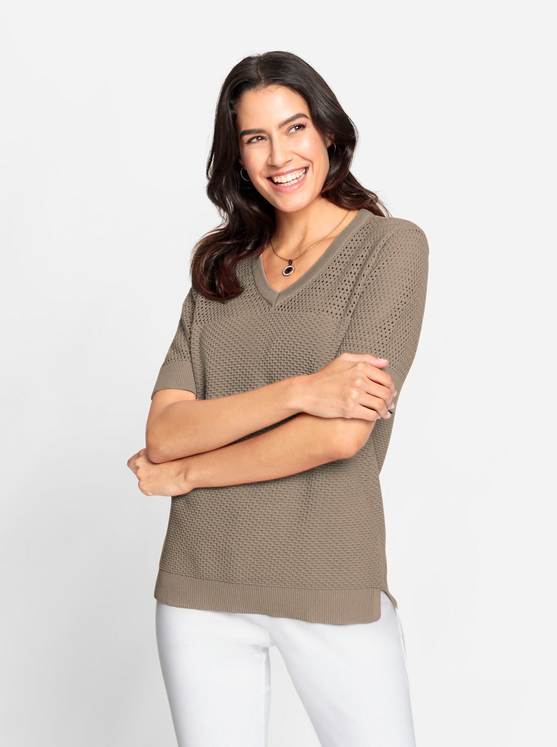 Witt Strickpullover Pullover Kurzarm Ajour