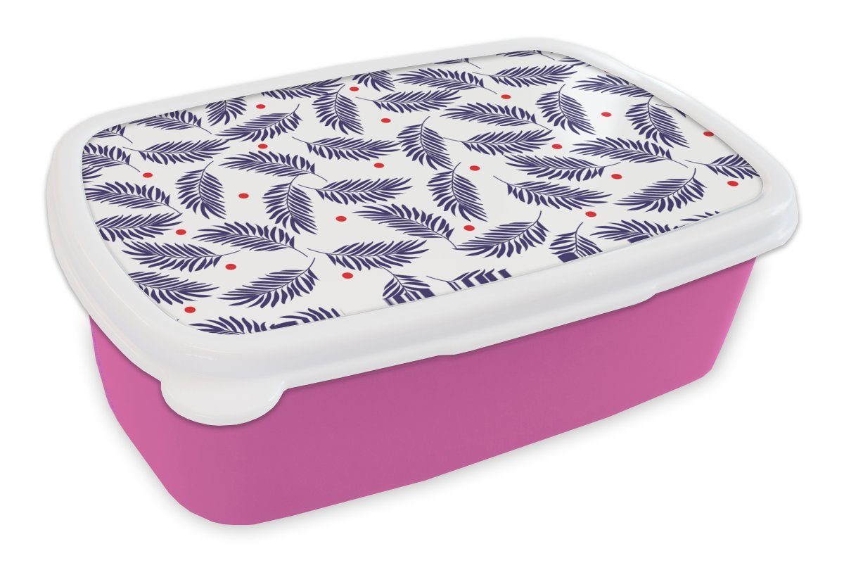 MuchoWow Lunchbox Tropisch - Blätter - Muster - Polka dots, Kunststoff, (2-tlg), Brotbox für Erwachsene, Brotdose Kinder, Snackbox, Mädchen, Kunststoff rosa