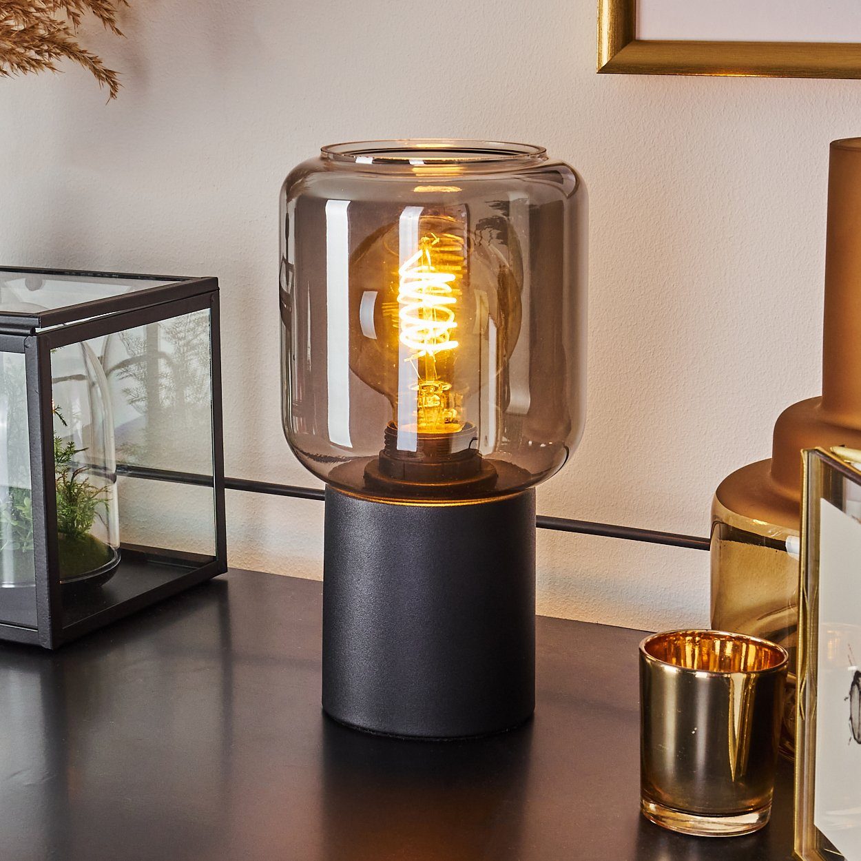 Tischleuchte Retro Lese Leuchten Nacht Tisch Lampen Rauchglas Schlaf Wohn Zimmer