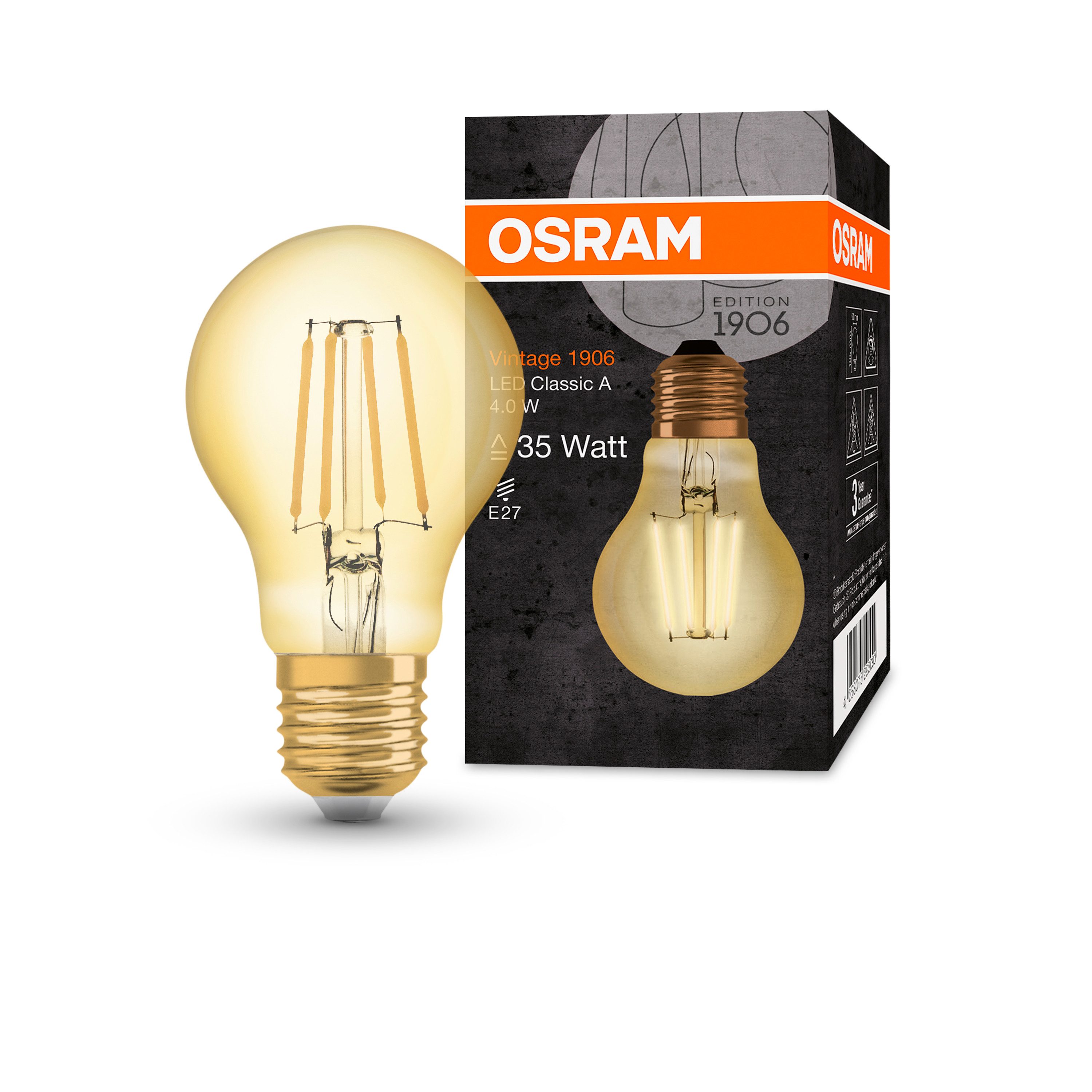 Ledvance LED-Leuchtmittel Vintage 1906 Classic A 35 Filament 4W 824 Gold E27, E27, 1 St., Warm Comfort Light, Einfacher Austausch von Standardglühlampen