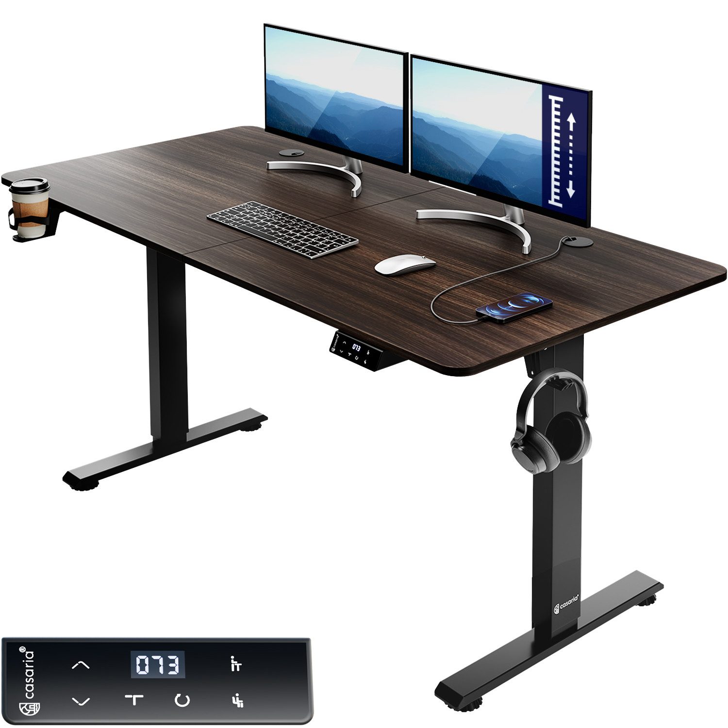 Casaria Schreibtisch, Höhenverstellbar Elektrisch 140x60cm LCD- günstig online kaufen