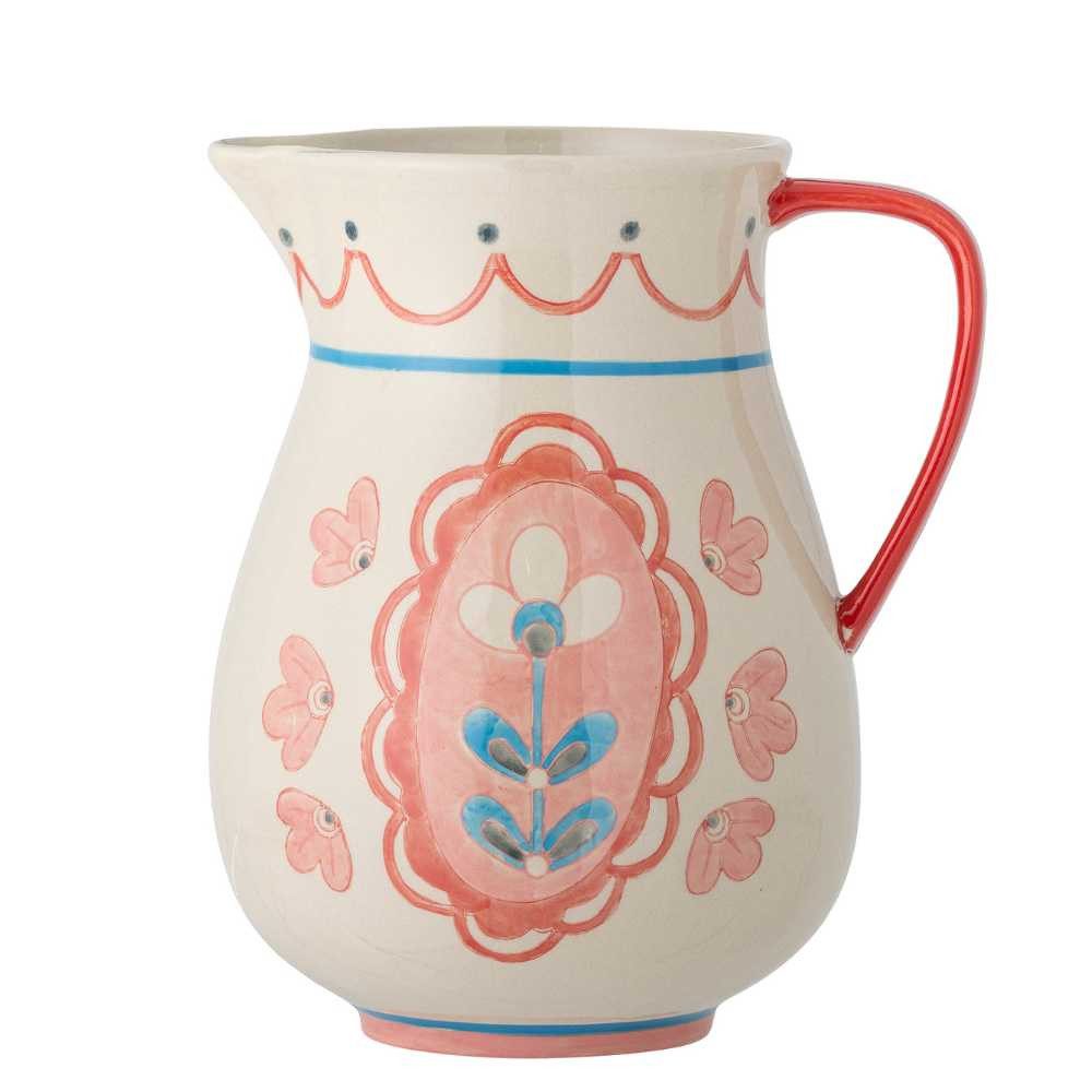 Bloomingville Karaffe Bloomingville Krug ODINA Natur mit Rosa Blumen 3,3 Liter