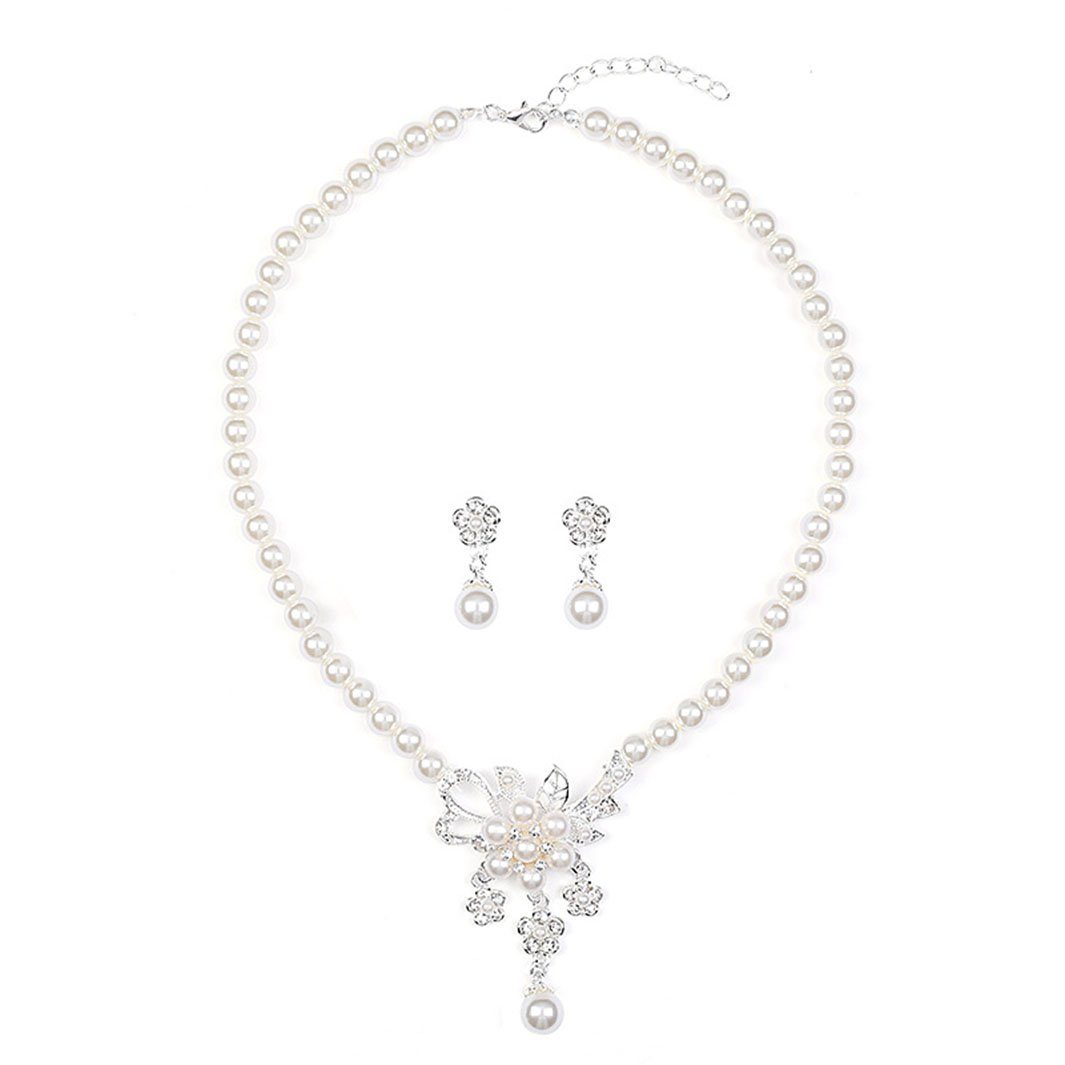 Ohrringe Blume Ketten Imitation POCHUMIDUU Set und Halskette Perle Ohrring Zuchtperlen (3-tlg), Set Künstliche