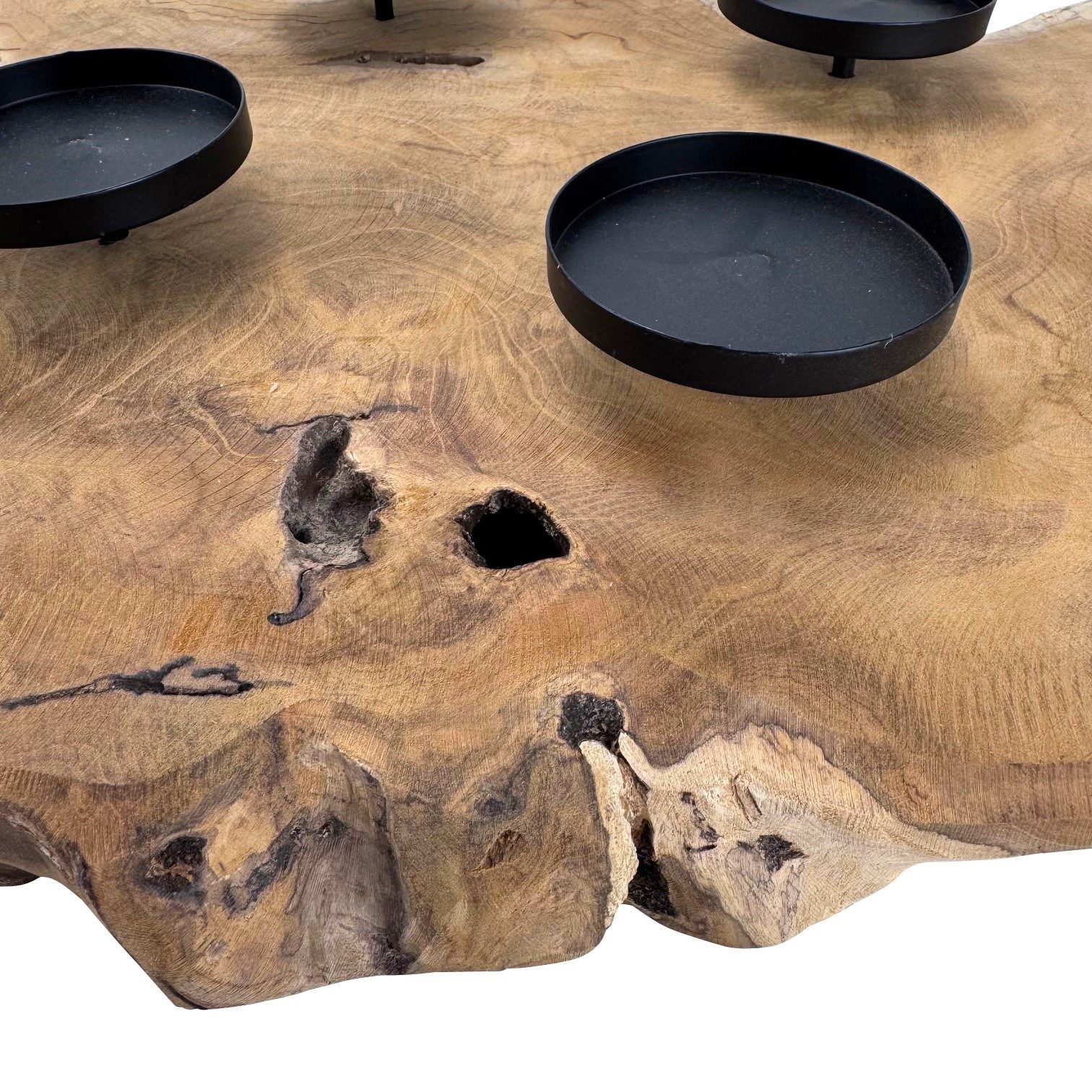 Online-Fuchs Adventskranz aus rustikalem Teakholz mit schwarzen Kerzenhaltern aus Metall, modern und natürlich für Ihre Weihnachtsdekoration – Bild 4 von 5