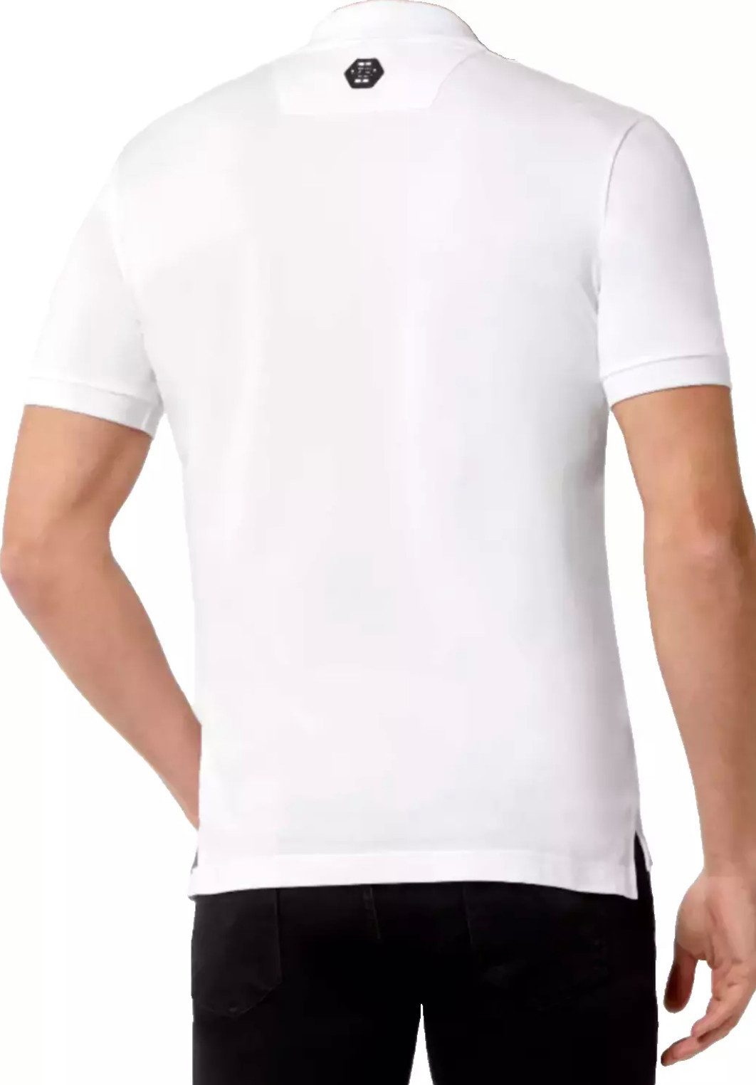 PHILIPP PLEIN Poloshirt Polohemd mit Leder-Patch und PP Hexagon Leder-Patch mit PP Hexagon, Gesticktes Skull&Bones-Logo