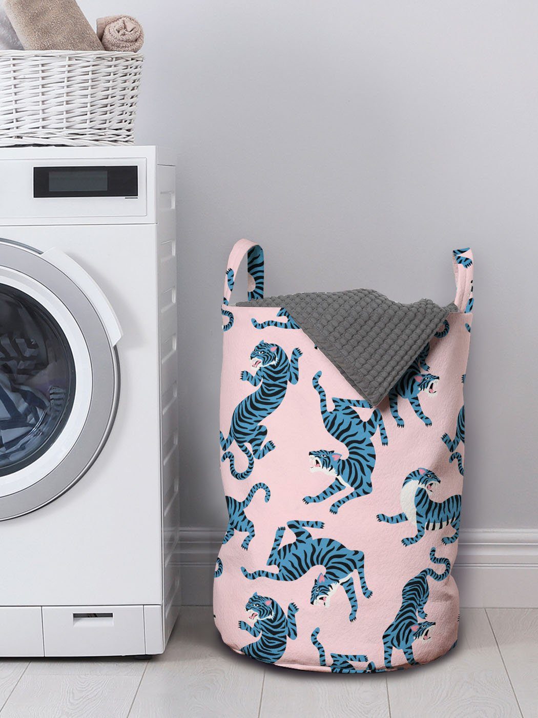 Abakuhaus Wäschesäckchen auf Blau Pastell für mit getönte asiatisch Griffen Kordelzugverschluss Wäschekorb Tiger Waschsalons