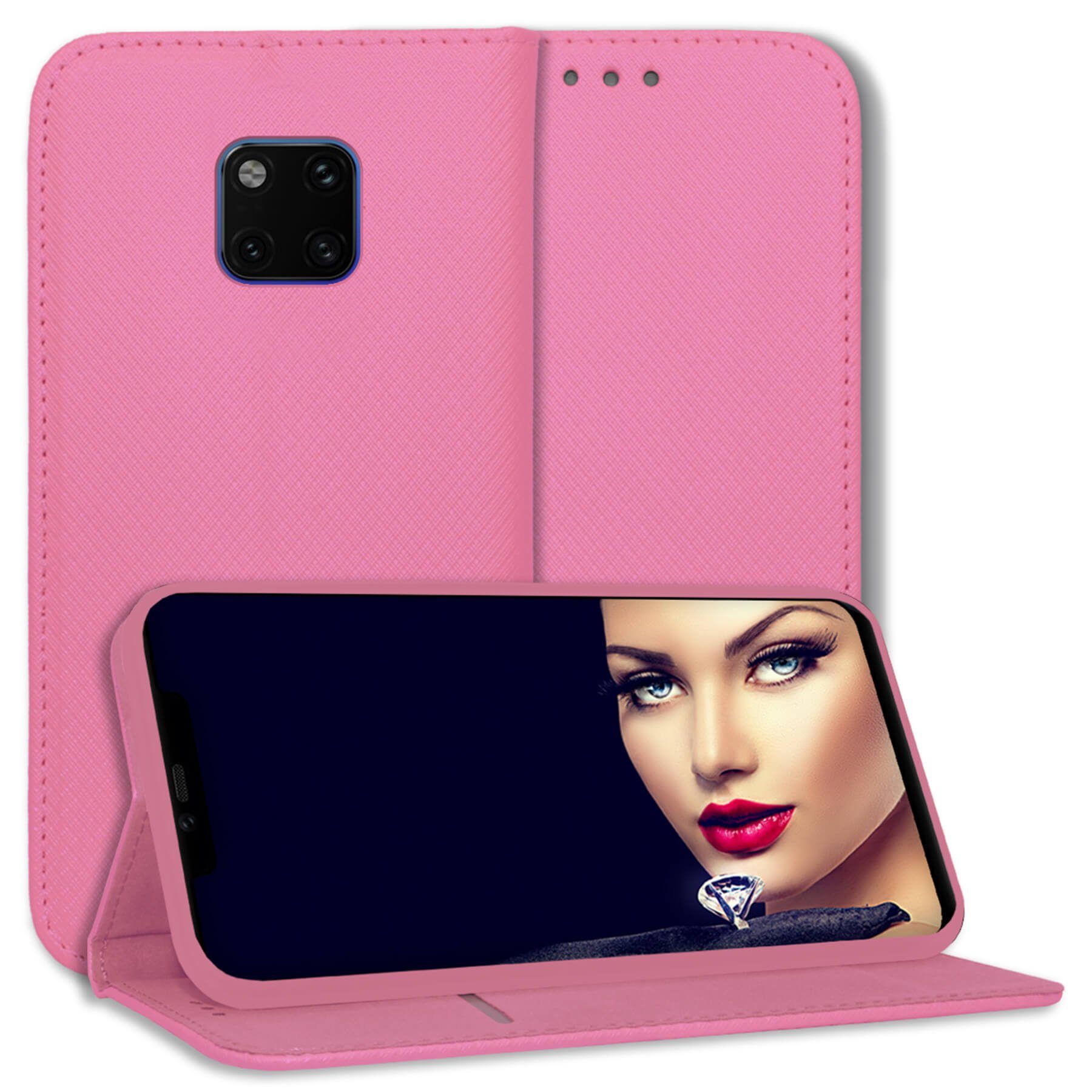 mtb more energy Smartphone-Hülle Smart Magnet für Huawei Mate 20 Pro, Pink, Bookstyle Klapphülle Cover Wallet Case aus Kunstleder