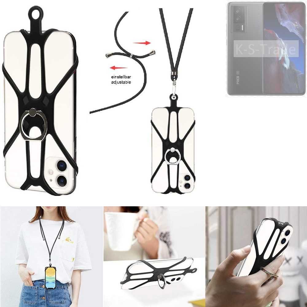 K-S-Trade Handyhülle für POCO F5 Pro, 3in1 Handykette Handyband Handykordel Halsband Smartphone-Ring
