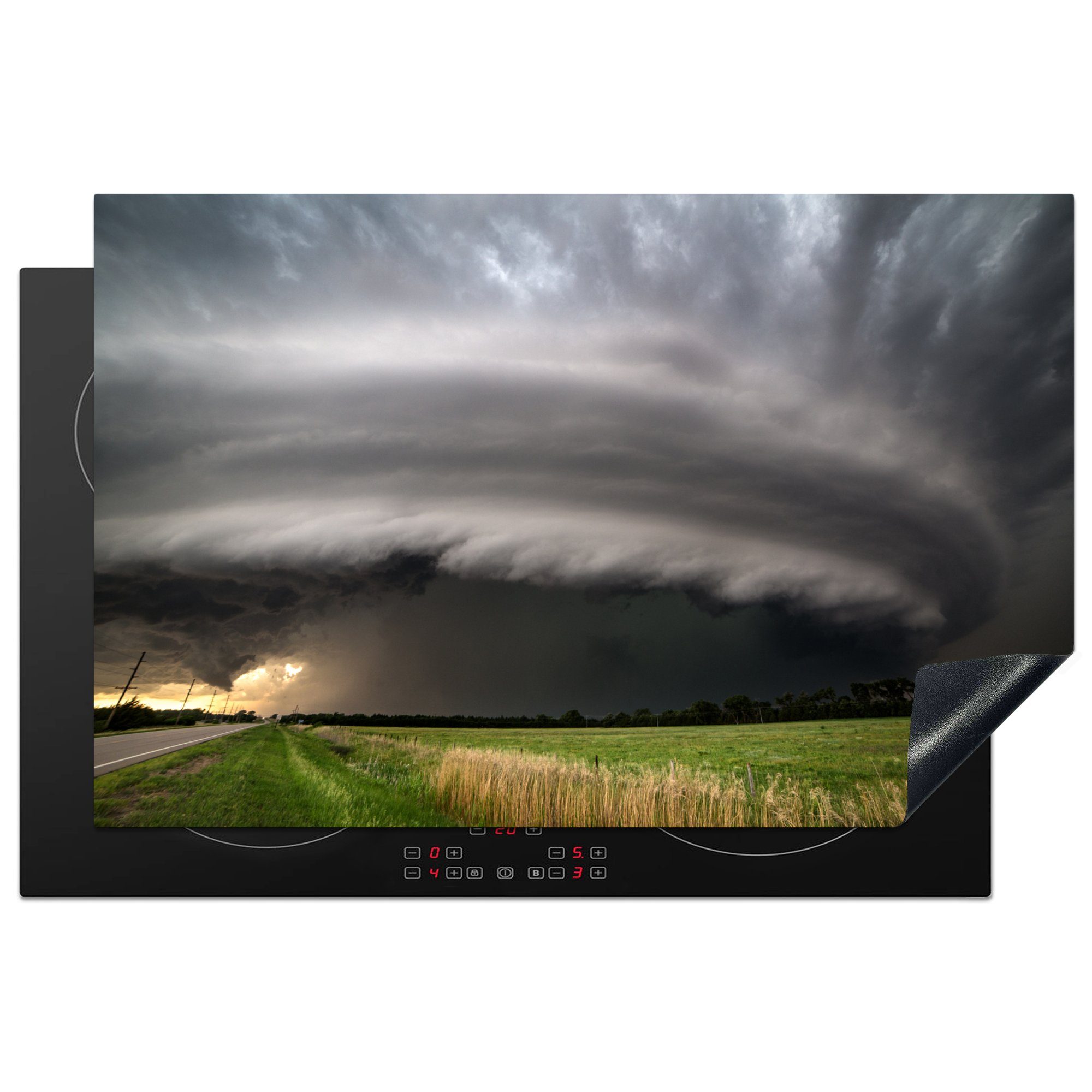 MuchoWow Herdblende-/Abdeckplatte Großer Tornado in der Nähe einer Wiese in Nebraska, Vinyl, (1 tlg), 81x52 cm, Induktionskochfeld Schutz für die küche, Ceranfeldabdeckung