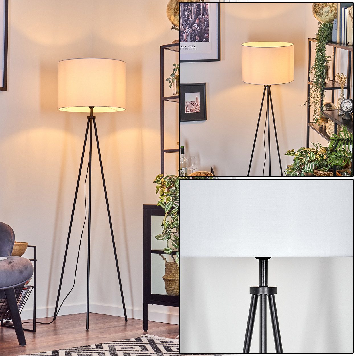 Stehlampe Stehlampe aus Metall/Stoff in Schwarz/Weiß
