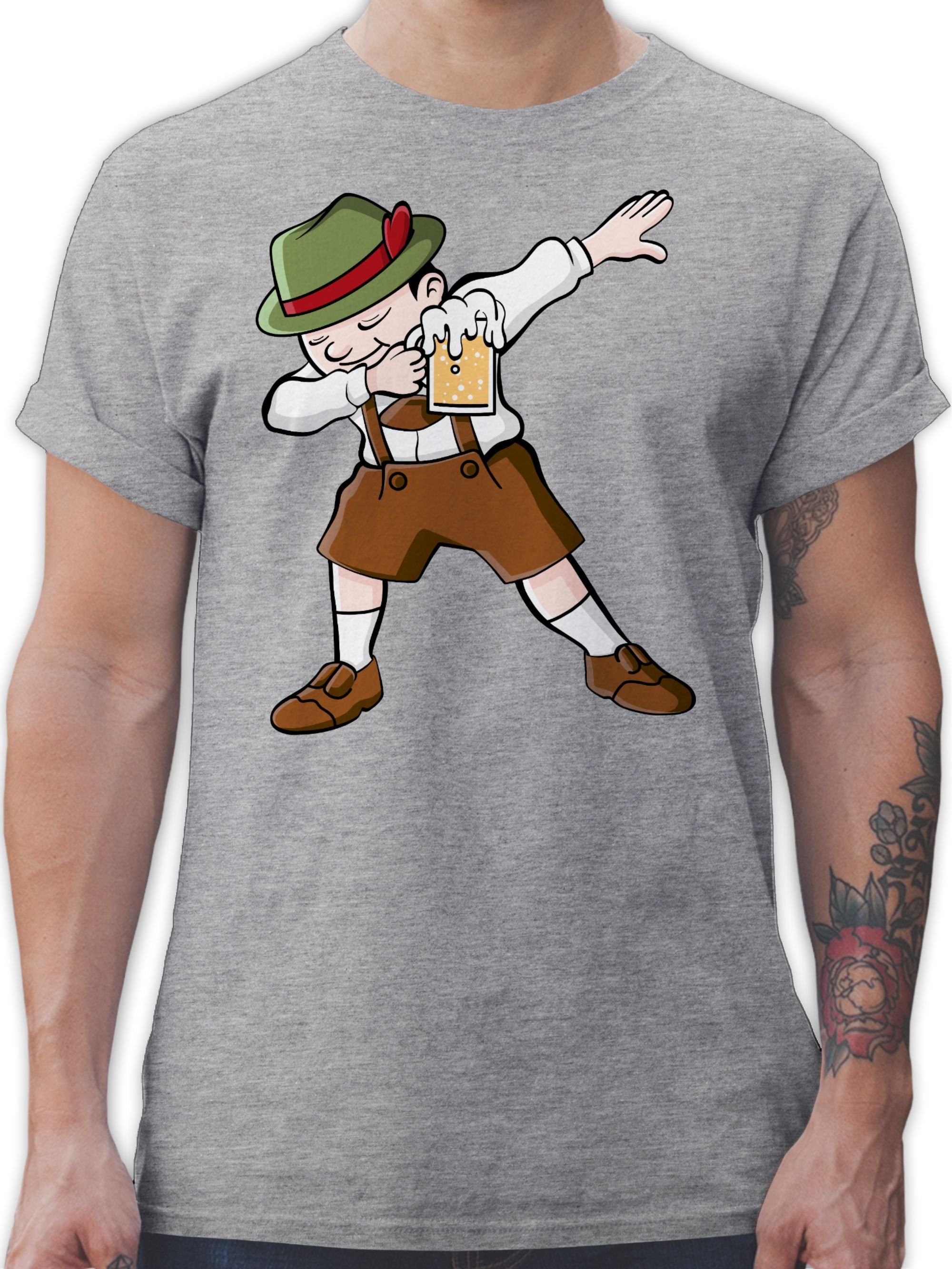 Shirtracer T-Shirt Dabbing Bayern Lederhosen Mode für Oktoberfest Herren 2 Grau meliert