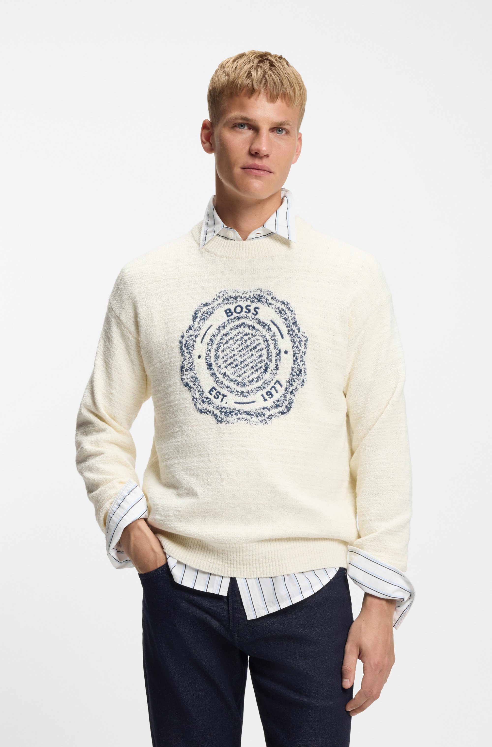 BOSS ORANGE Strickpullover Kerbert Regular Fit, Rundhalsausschnitt, BOSS-Lo günstig online kaufen