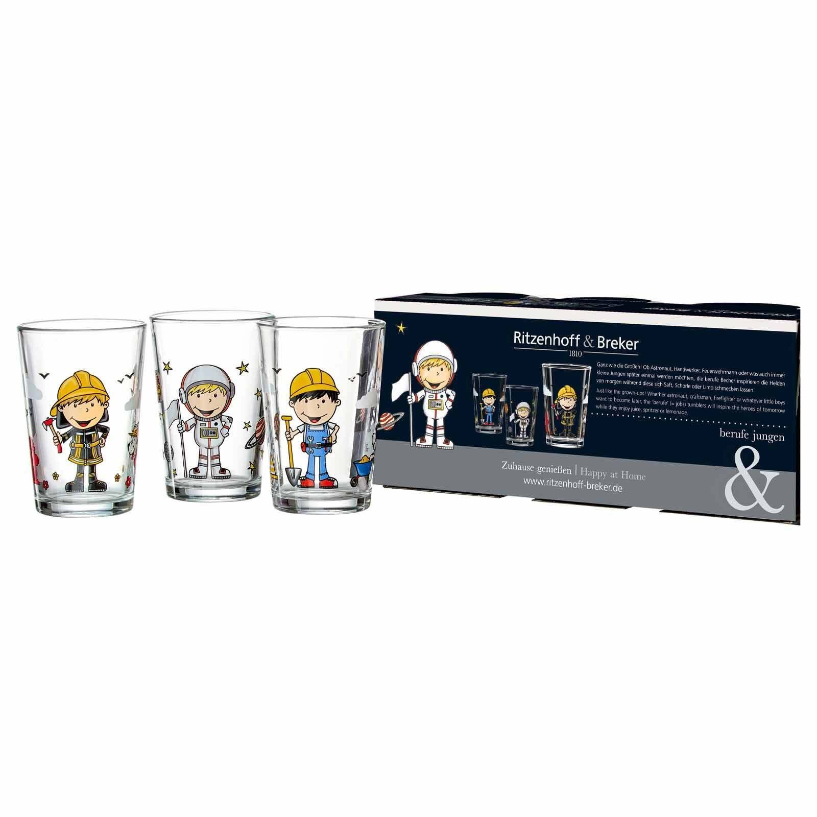 Ritzenhoff & Breker Kinderbecher Berufe Jungen Kindergläser 205 ml 3er Set, 3-tlg., Glas